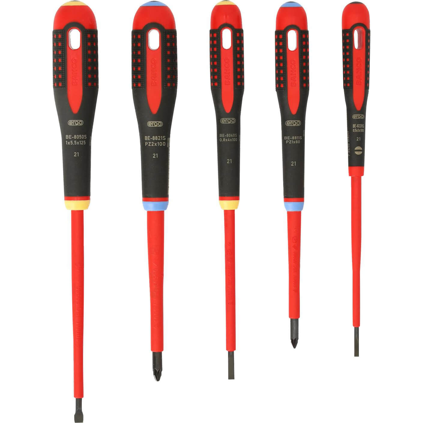 Bahco 5 Piece VDE Insulated Ergo Screwdriver Set Slotted / Pozi