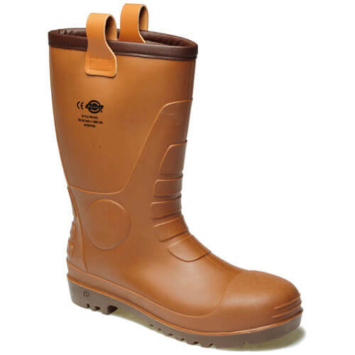 Dickies Mens Groundwater Super Safety Short Wellington Boots Brown Size 9