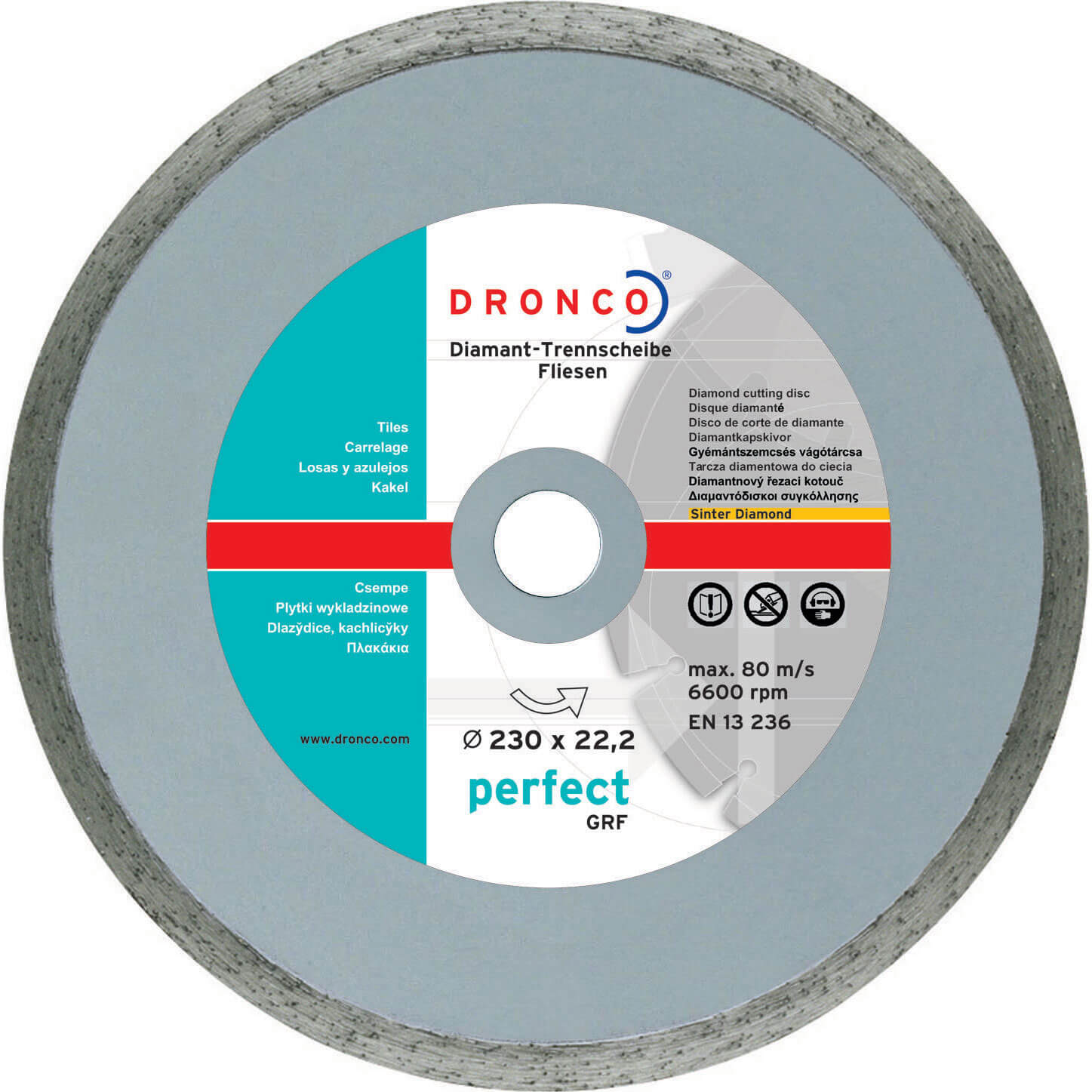 Dronco 200mm Diamond Dry Cutting Disc For Tiles 22mm Bore