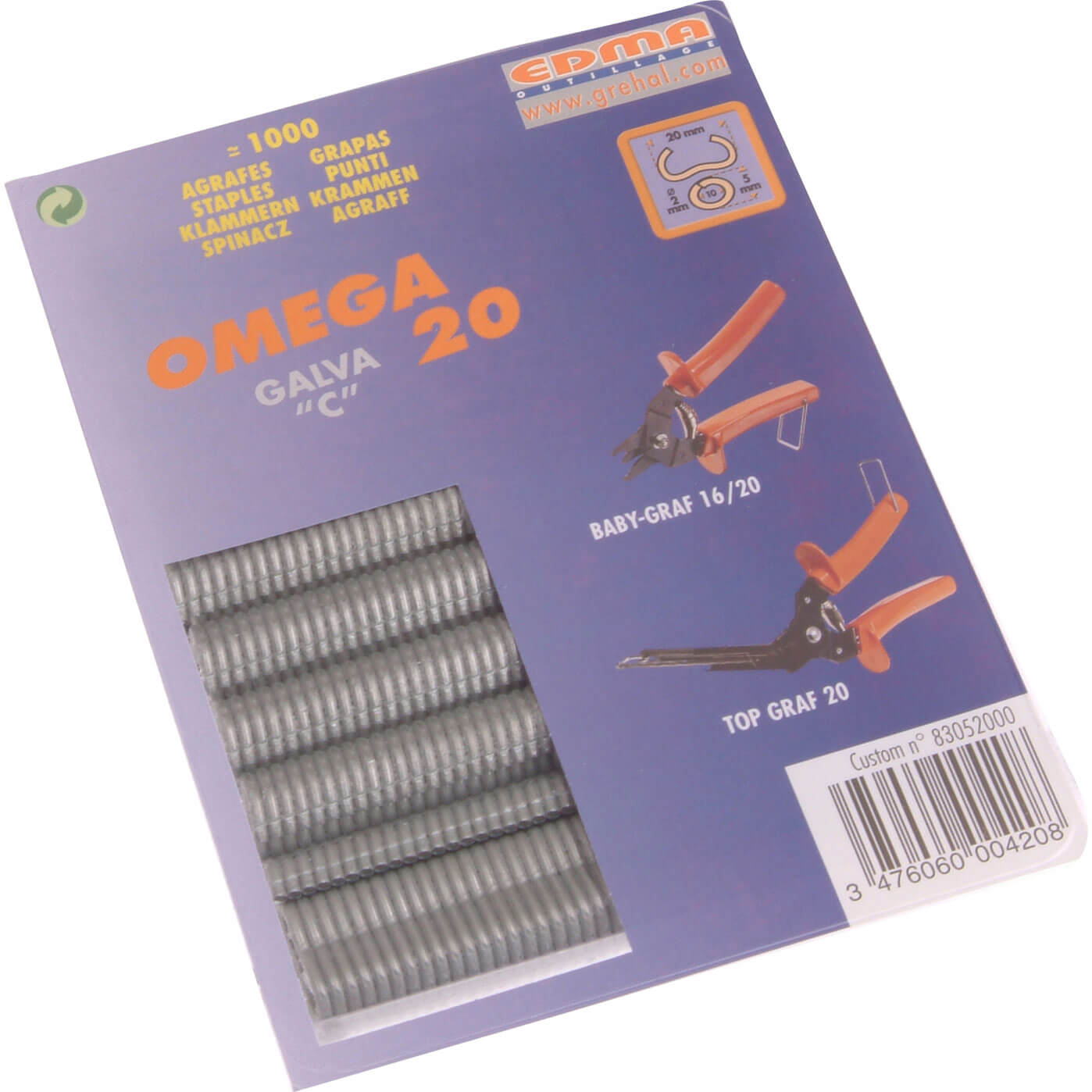 Edma Galv Steel Hog Ring Omega 20 Pack of 1000