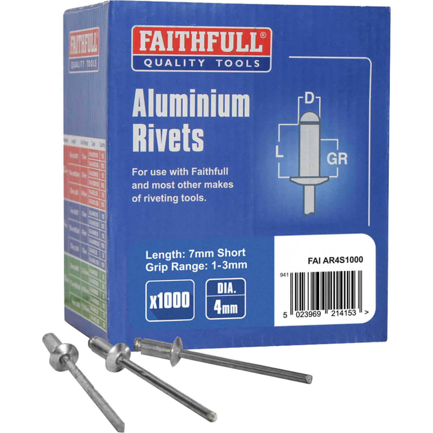 Faithfull Aluminium Rivets (1000) 4mm Short