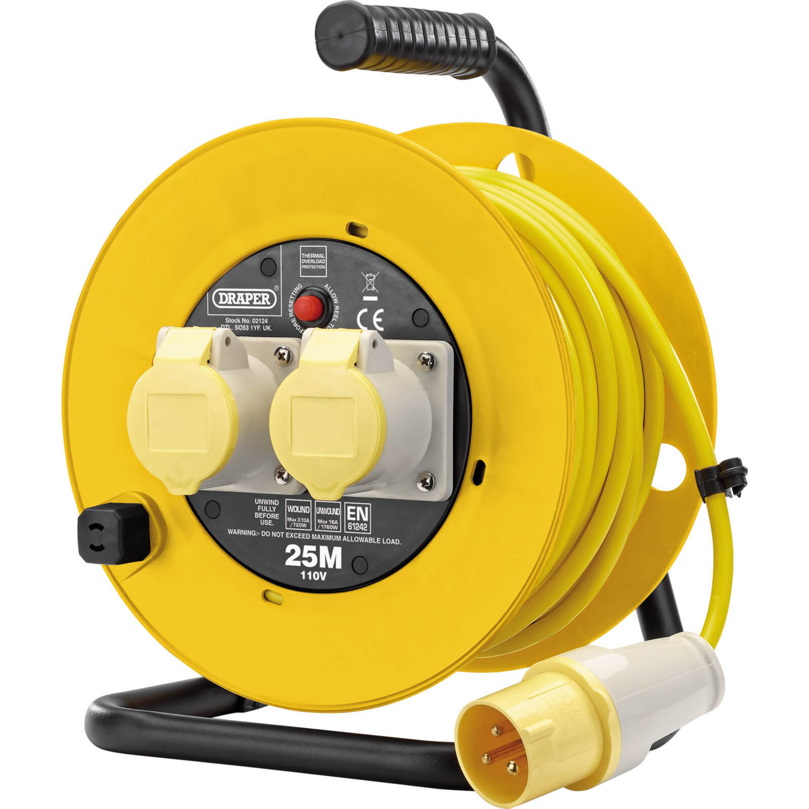 Photo of Draper Twin Socket Cable Extension Reel 110v 25m
