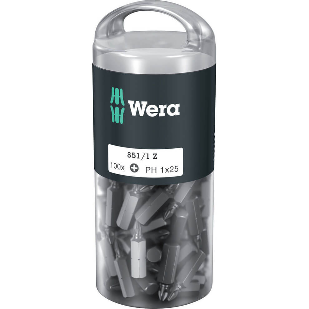 Photo of Wera 850/1z Extra Tough Phillips Screwdriver Bits Ph1 25mm Pack Of 100