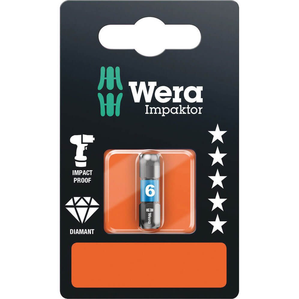 Photo of Wera Impaktor Hexagon Screwdriver Bits 6mm 25mm Pack Of 1