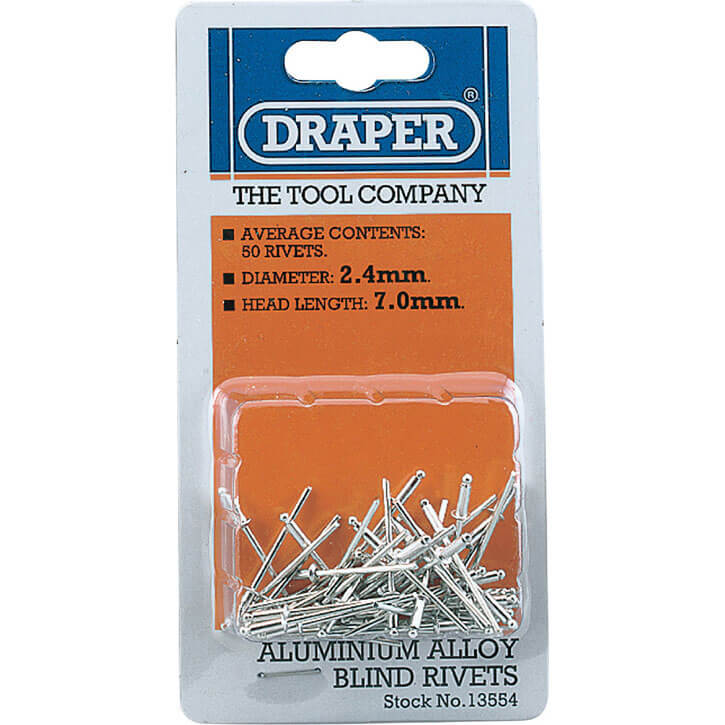 Photo of Draper Aluminium Pop Rivets 2.4mm 7mm Pack Of 50