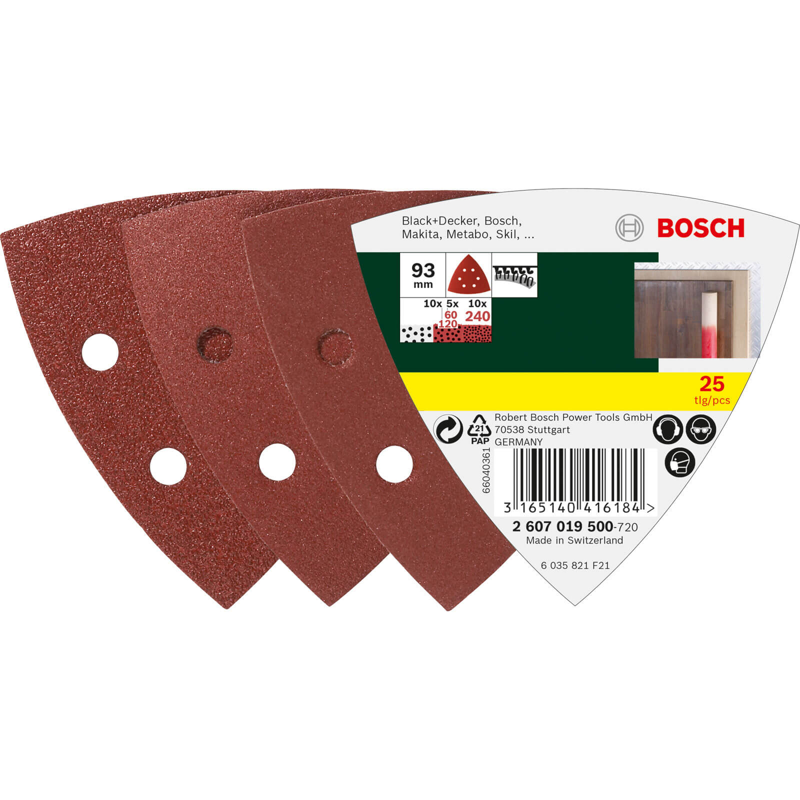 Photo of Bosch Hook And Loop Delta Sanding Sheets 93mm X 93mm Assorted Pack Of 25