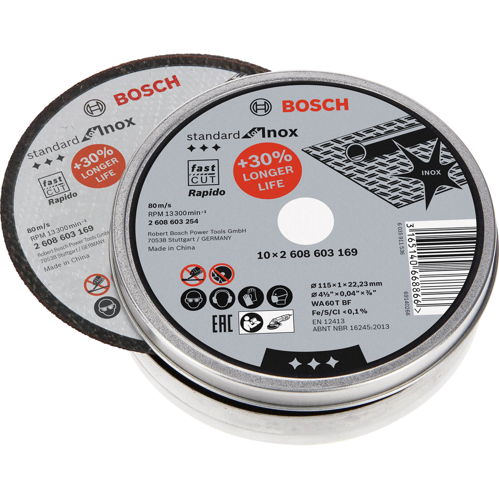 Photo of Bosch Rapido Thin Inox Stainless Steel Cutting Disc 115mm Pack Of 10