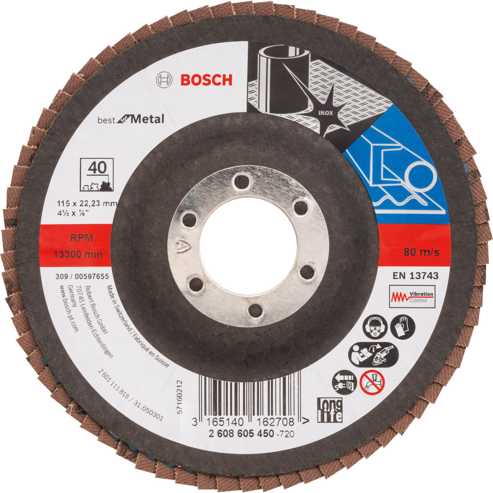 Photo of Bosch Zirconium Abrasive Flap Disc 115mm 40g