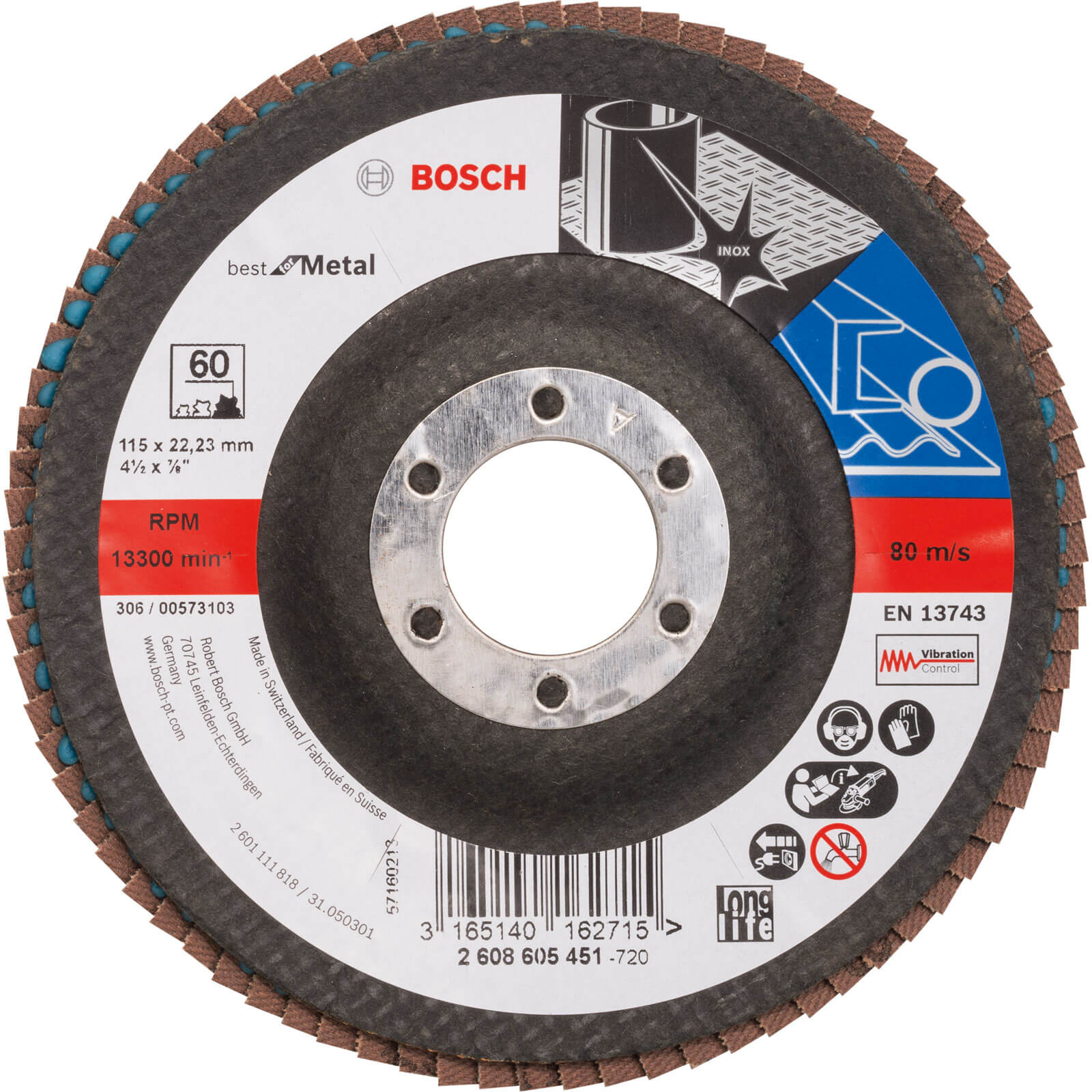 Photo of Bosch Zirconium Abrasive Flap Disc 115mm 60g