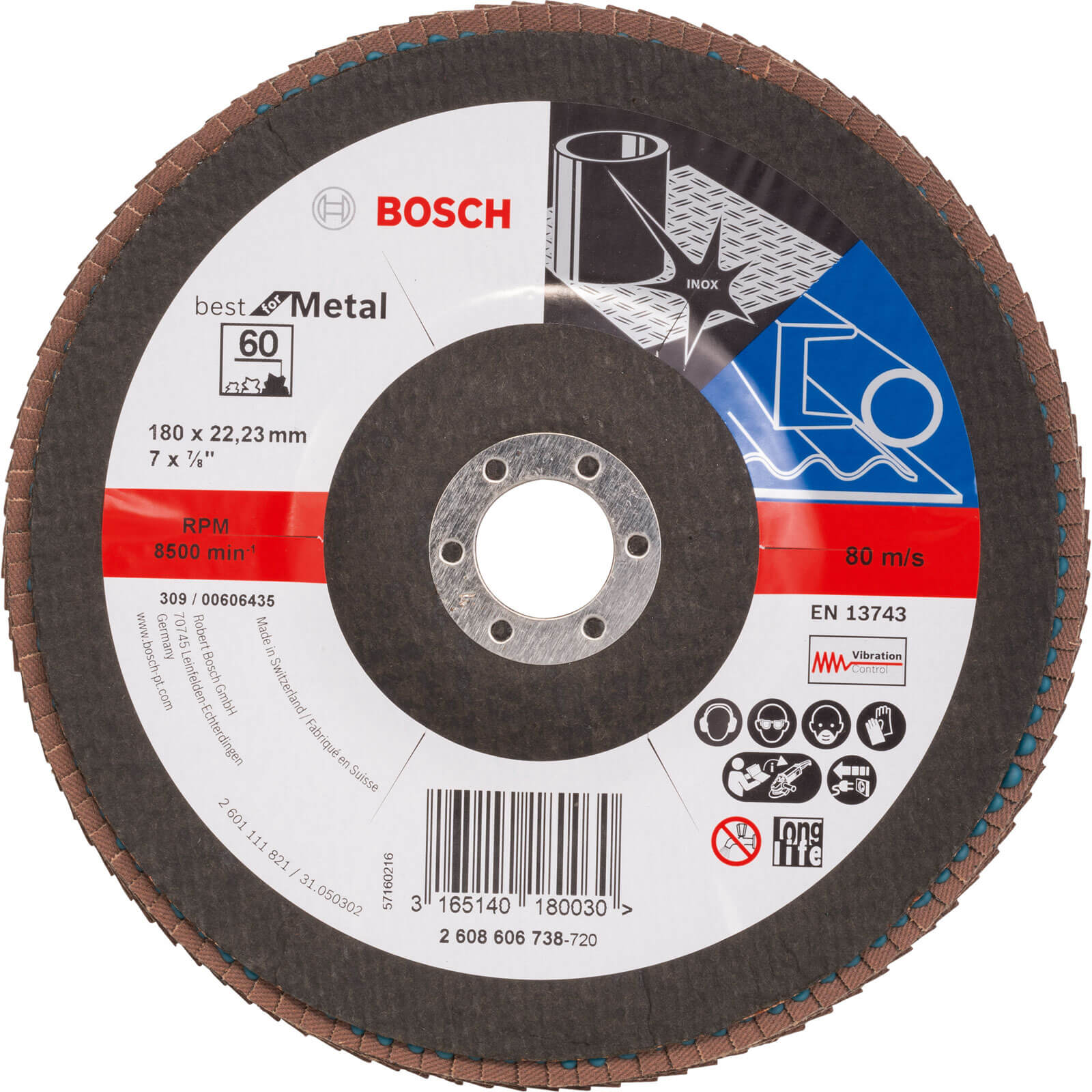 Photo of Bosch Zirconium Abrasive Flap Disc 180mm 60g