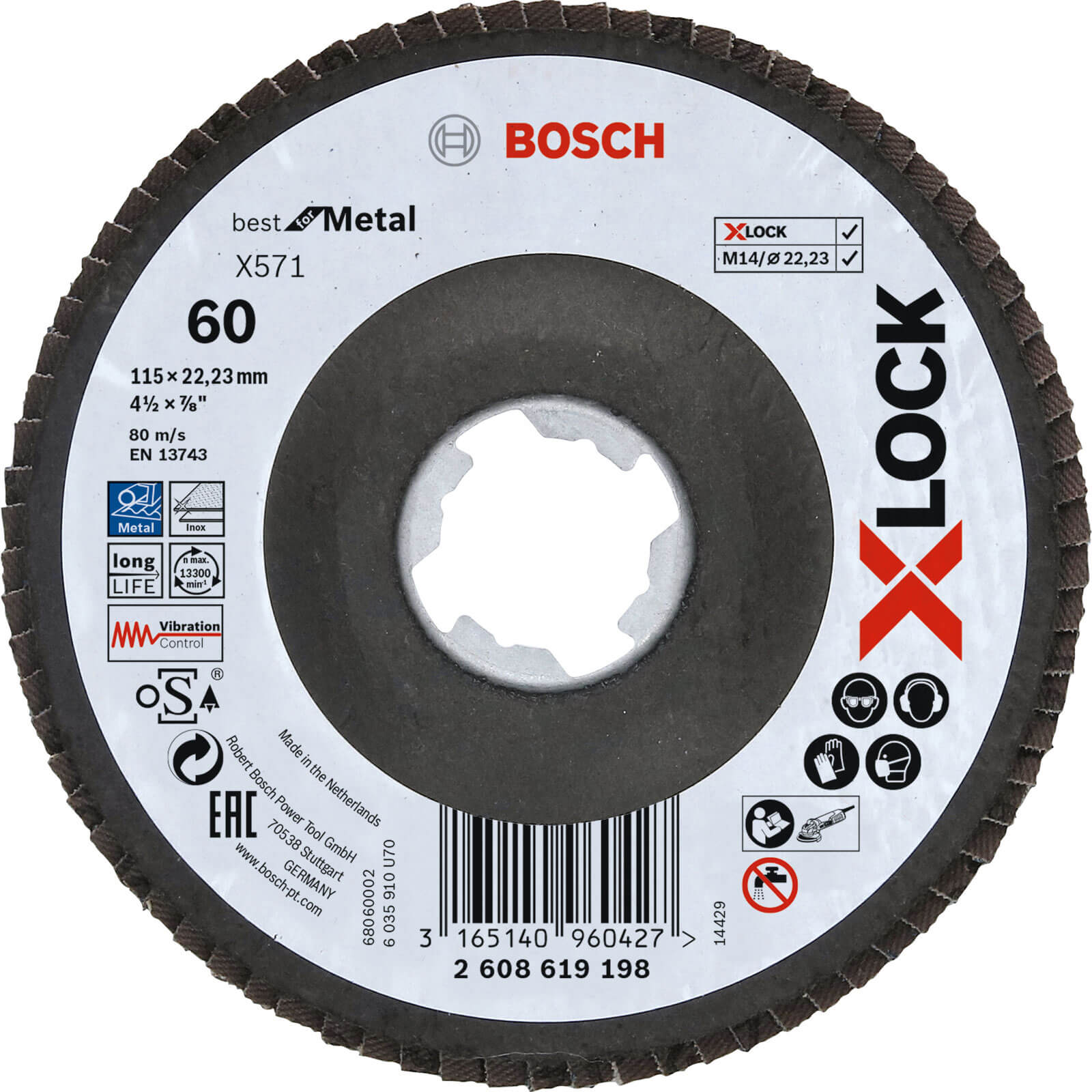 Photo of Bosch X Lock Zirconium Abrasive Flap Disc 115mm 60g Pack Of 1