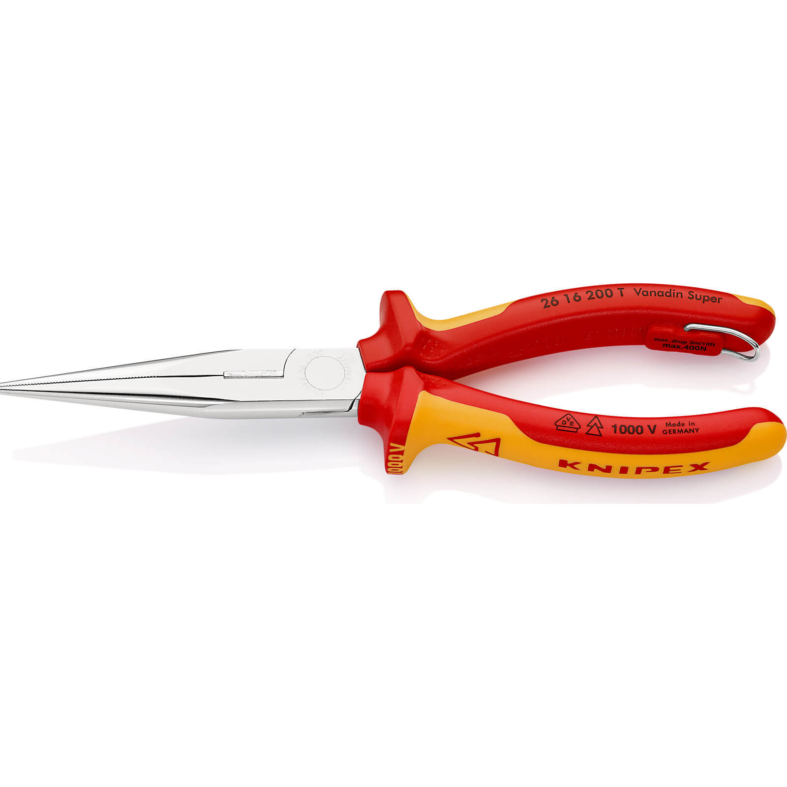 Photo of Knipex 26 16 Vde Insulated Long Nose Tethered Side Cutting Pliers 200mm