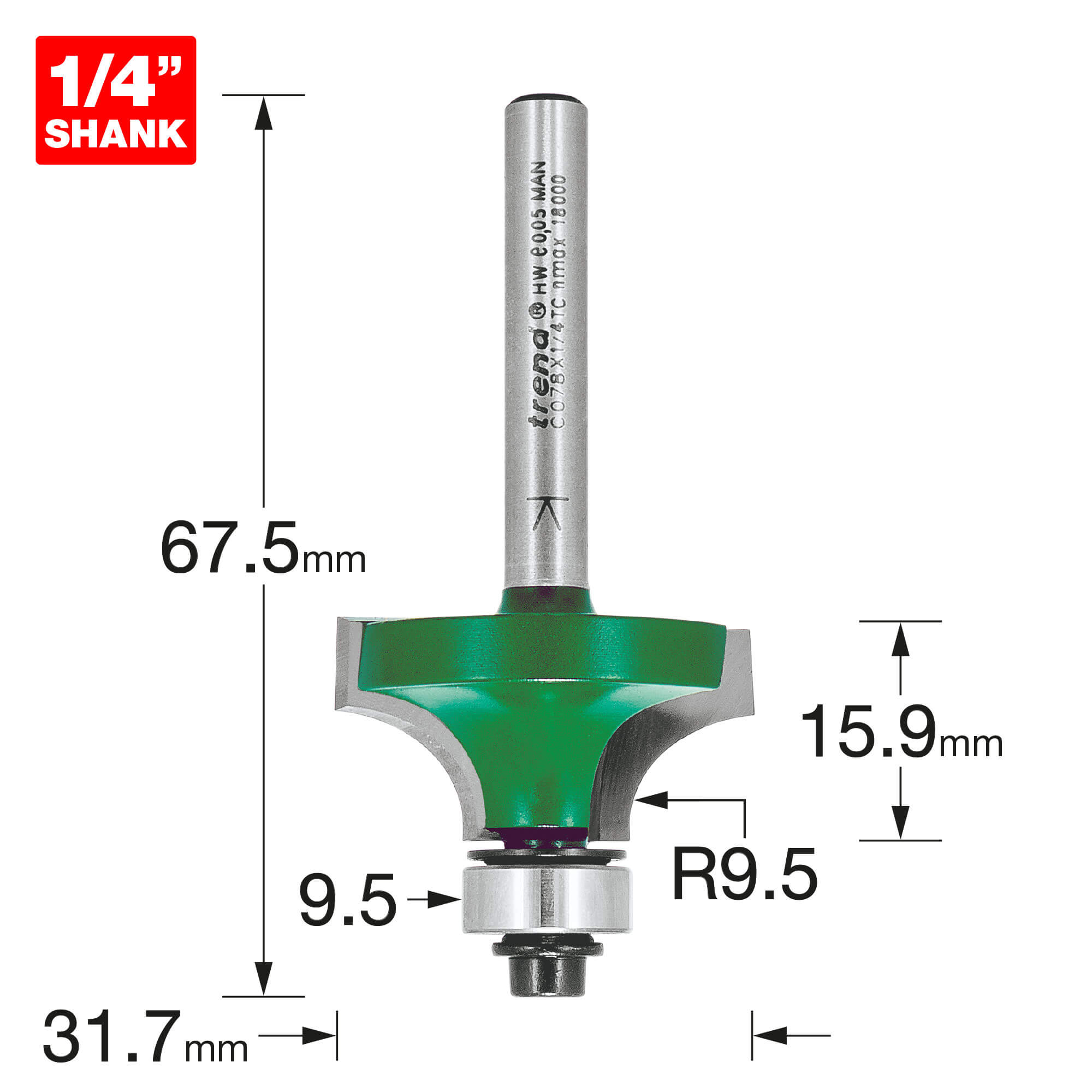 Photo of Trend Craftpro Round Over And Ovolo Router Cutter 31.7mm 15.9mm 1/4