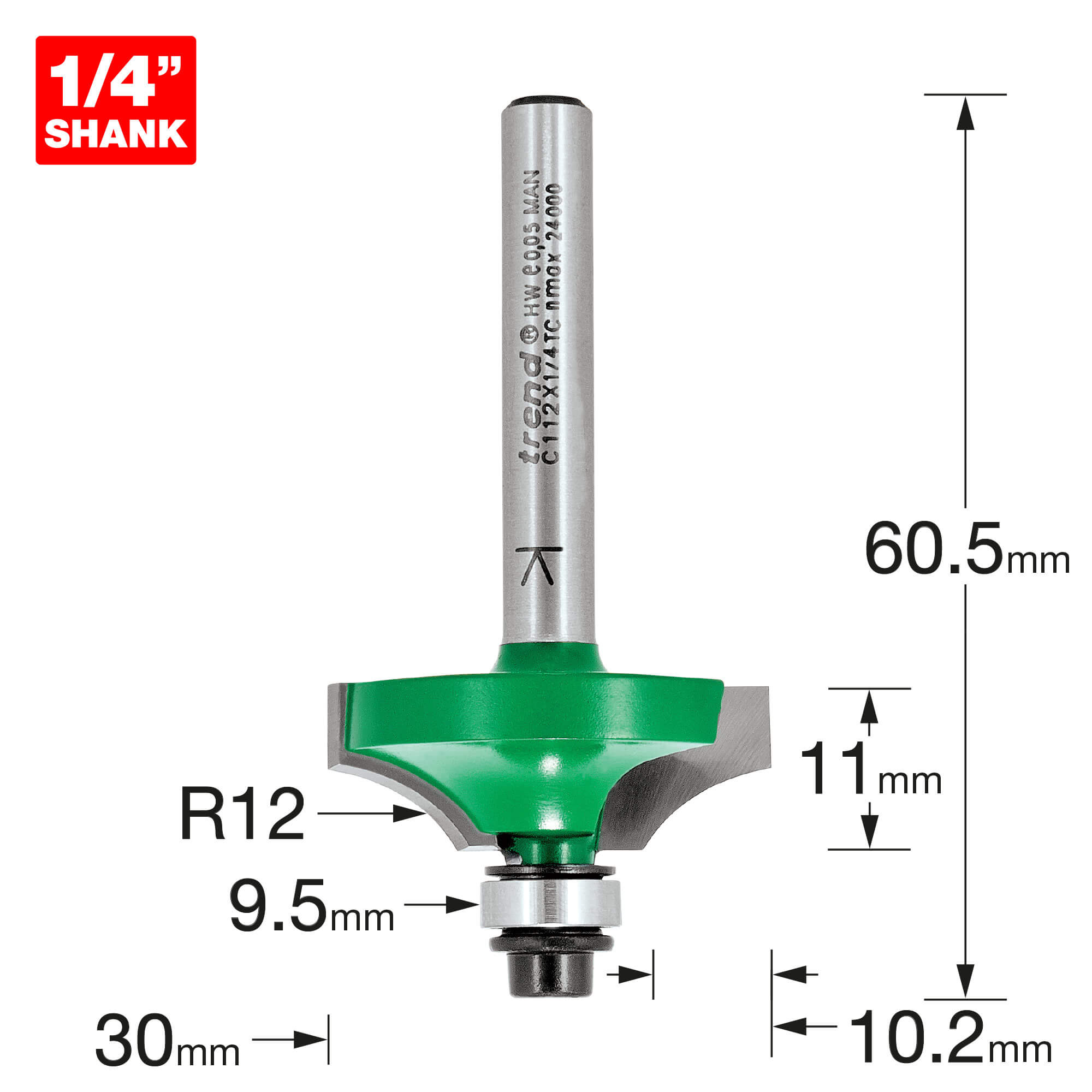 Photo of Trend Craftpro Bearing Guided Flat Ovolo Router Cutter 30mm 11mm 1/4