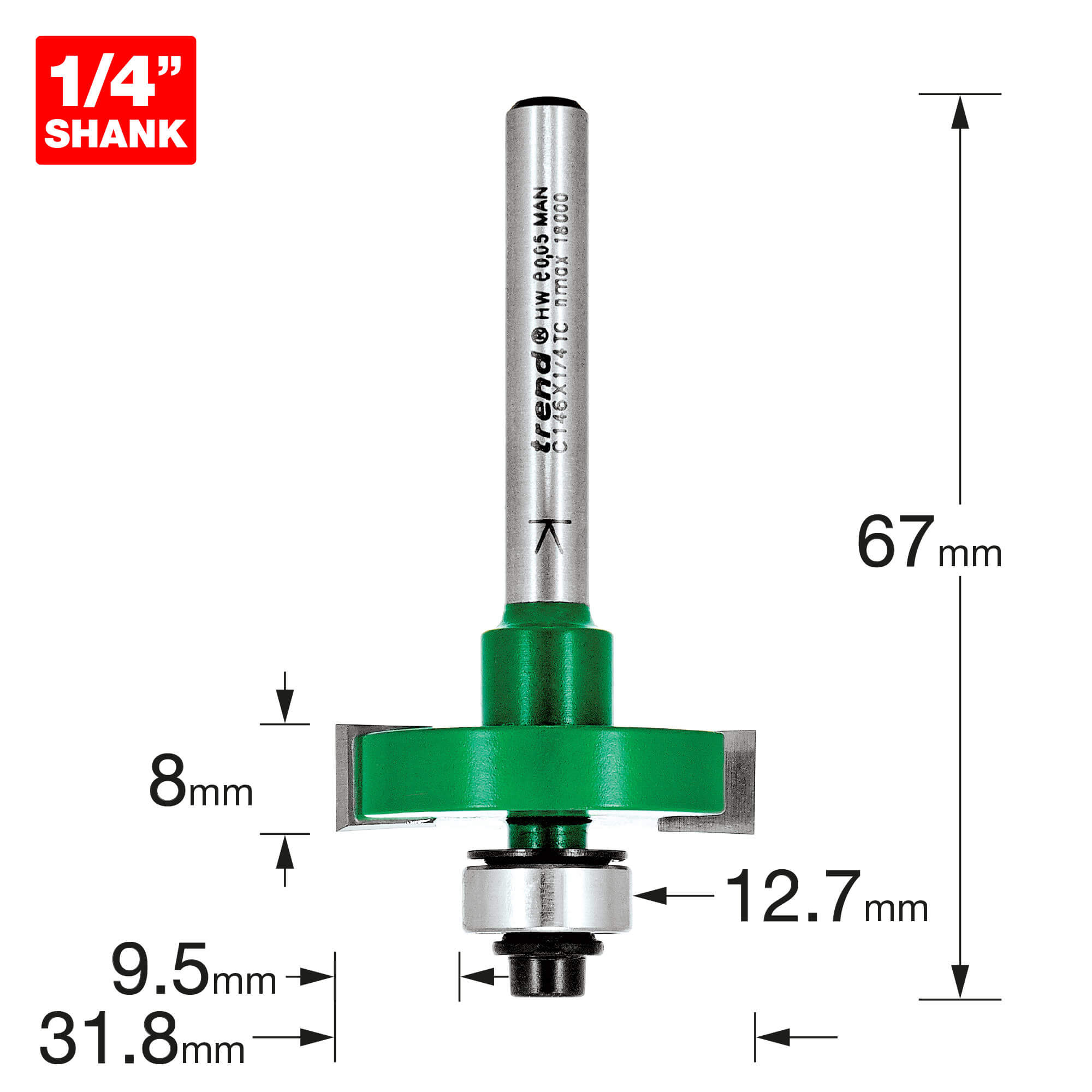 Photo of Trend Craftpro One Piece Slotting Router Cutter 8mm 31.8mm 1/4
