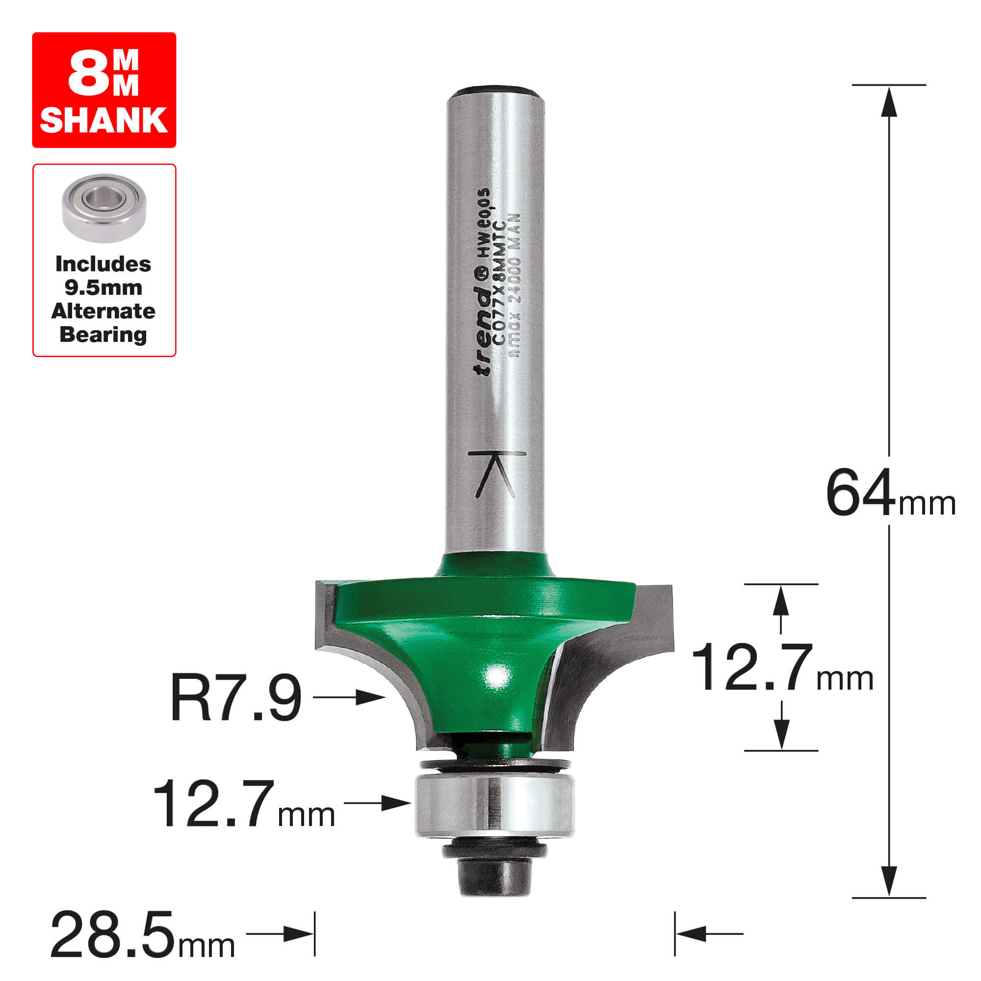 Photo of Trend Craftpro Round Over And Ovolo Router Cutter 28.5mm 12.7mm 8mm