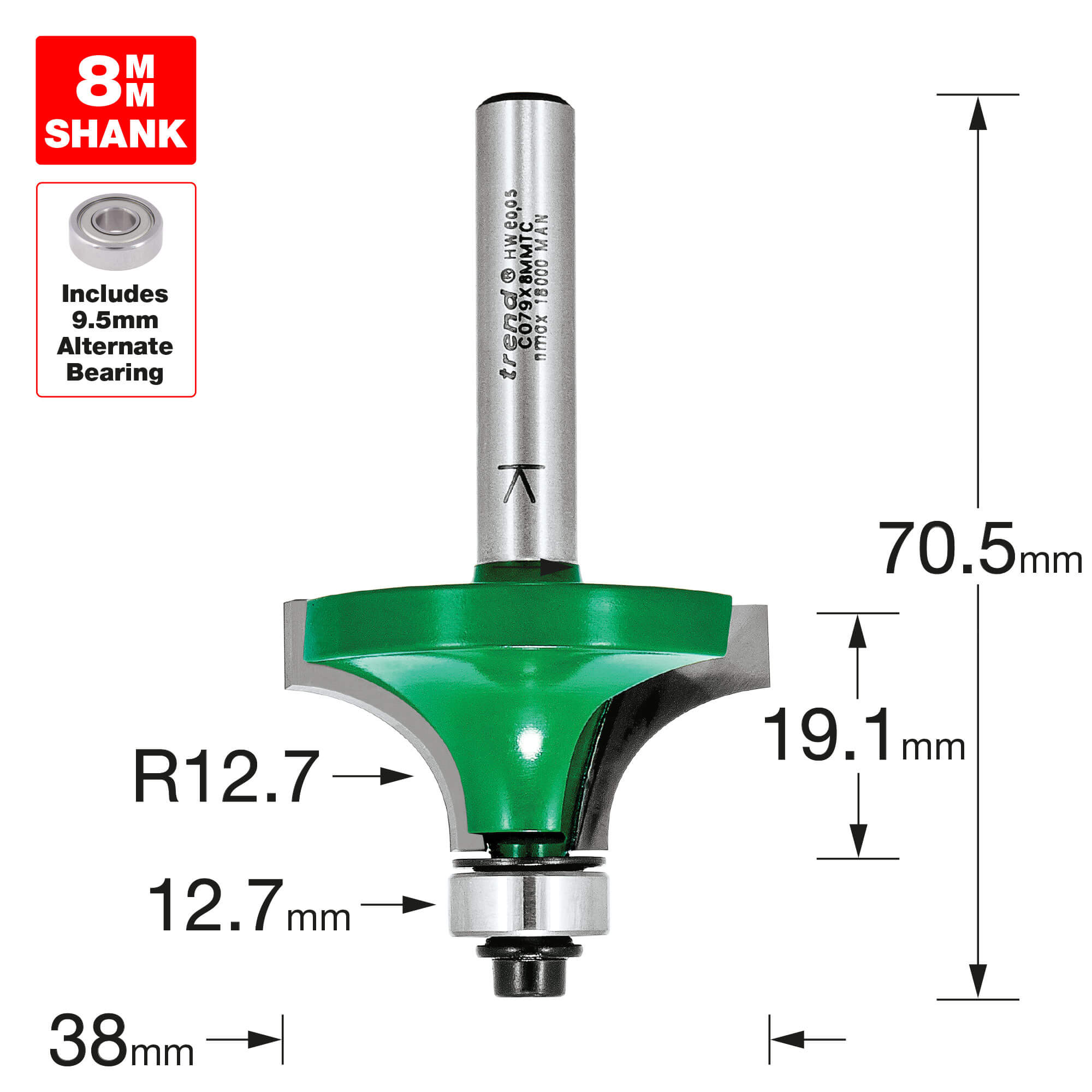 Photo of Trend Craftpro Round Over And Ovolo Router Cutter 38mm 19.1mm 8mm