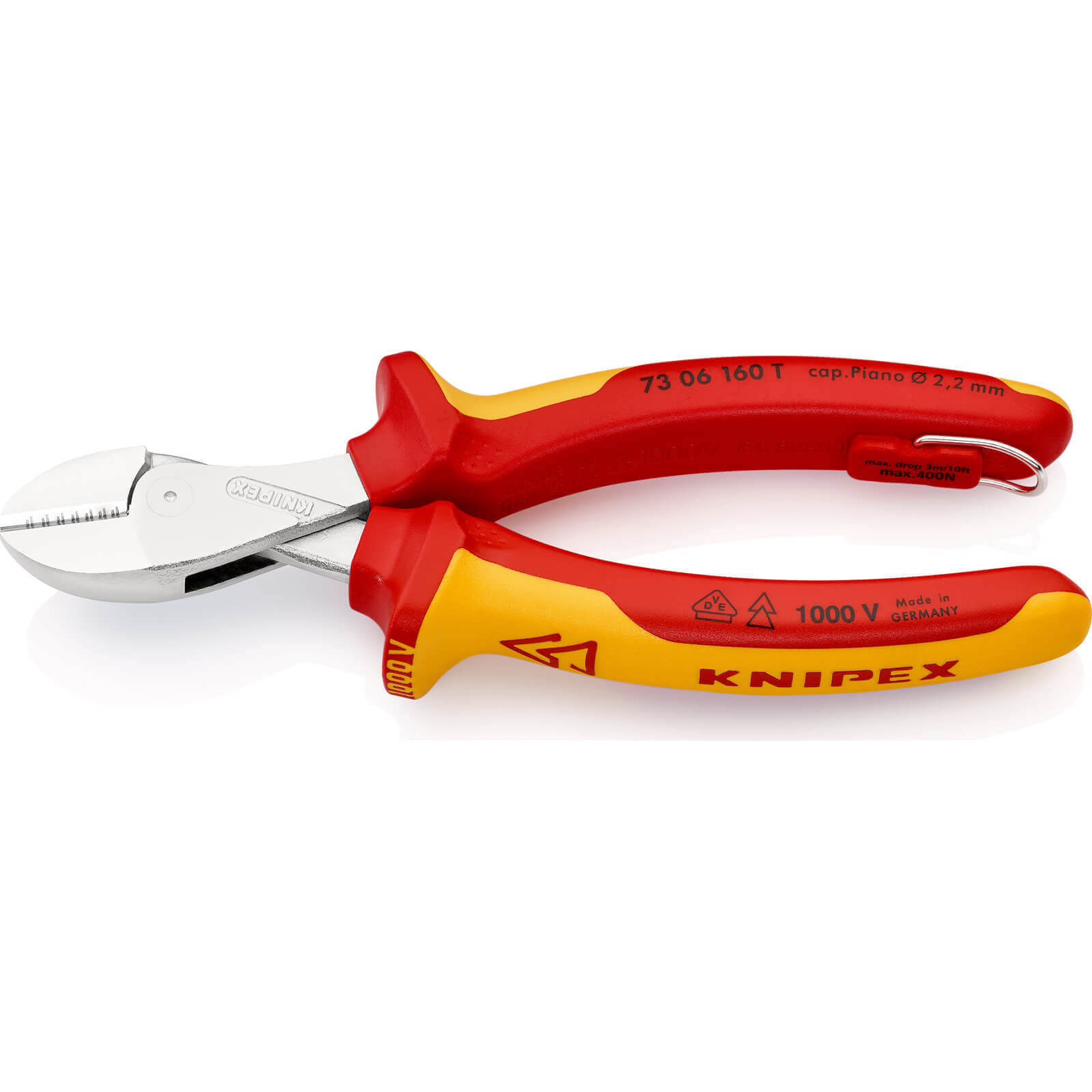 Photo of Knipex 73 06 Vde Insulated X Cut Compact Tethered Diagonal Cutting Pliers 160mm