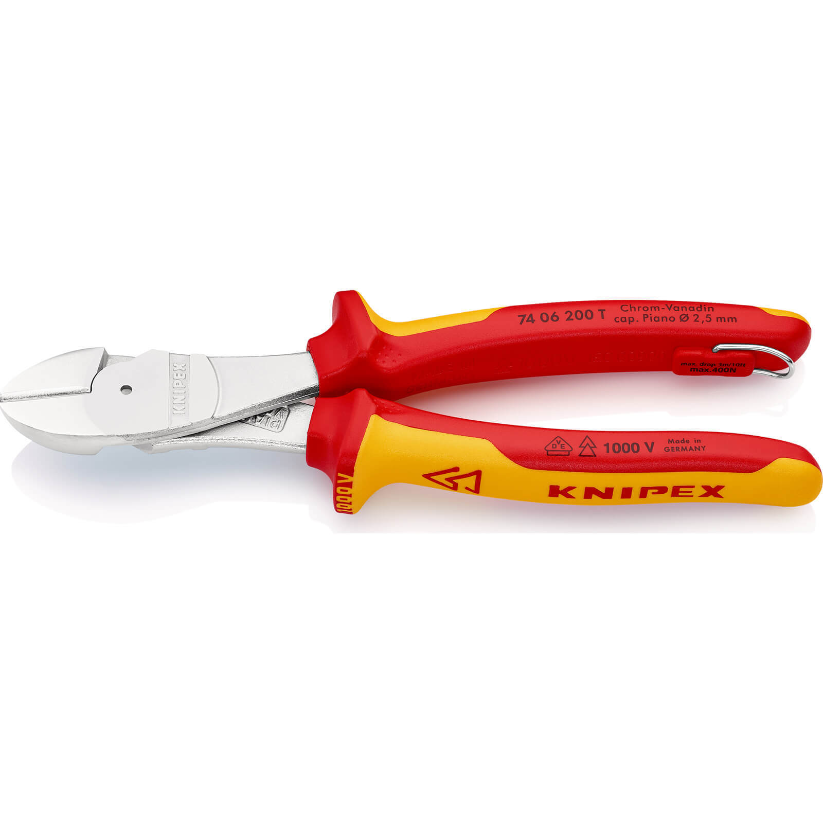 Photo of Knipex 74 06 Vde Insulated High Leverage Tethered Diagonal Cutting Pliers 200mm