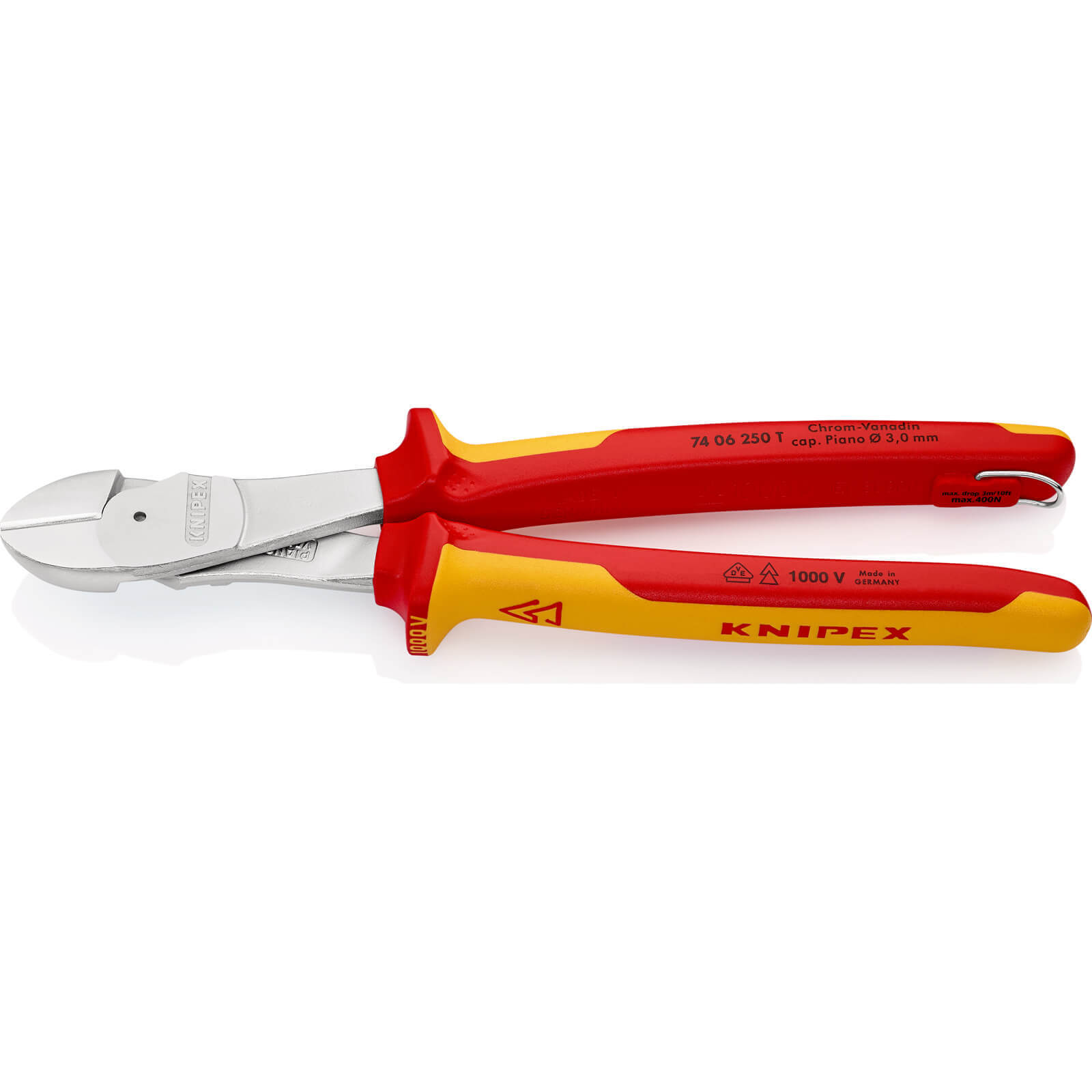 Photo of Knipex 74 06 Vde Insulated High Leverage Tethered Diagonal Cutting Pliers 250mm