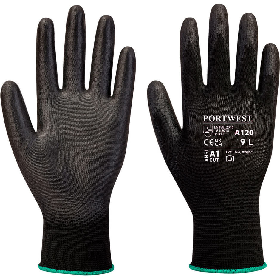 Photo of Portwest Pu Palm General Handling Grip Gloves Black 2xl