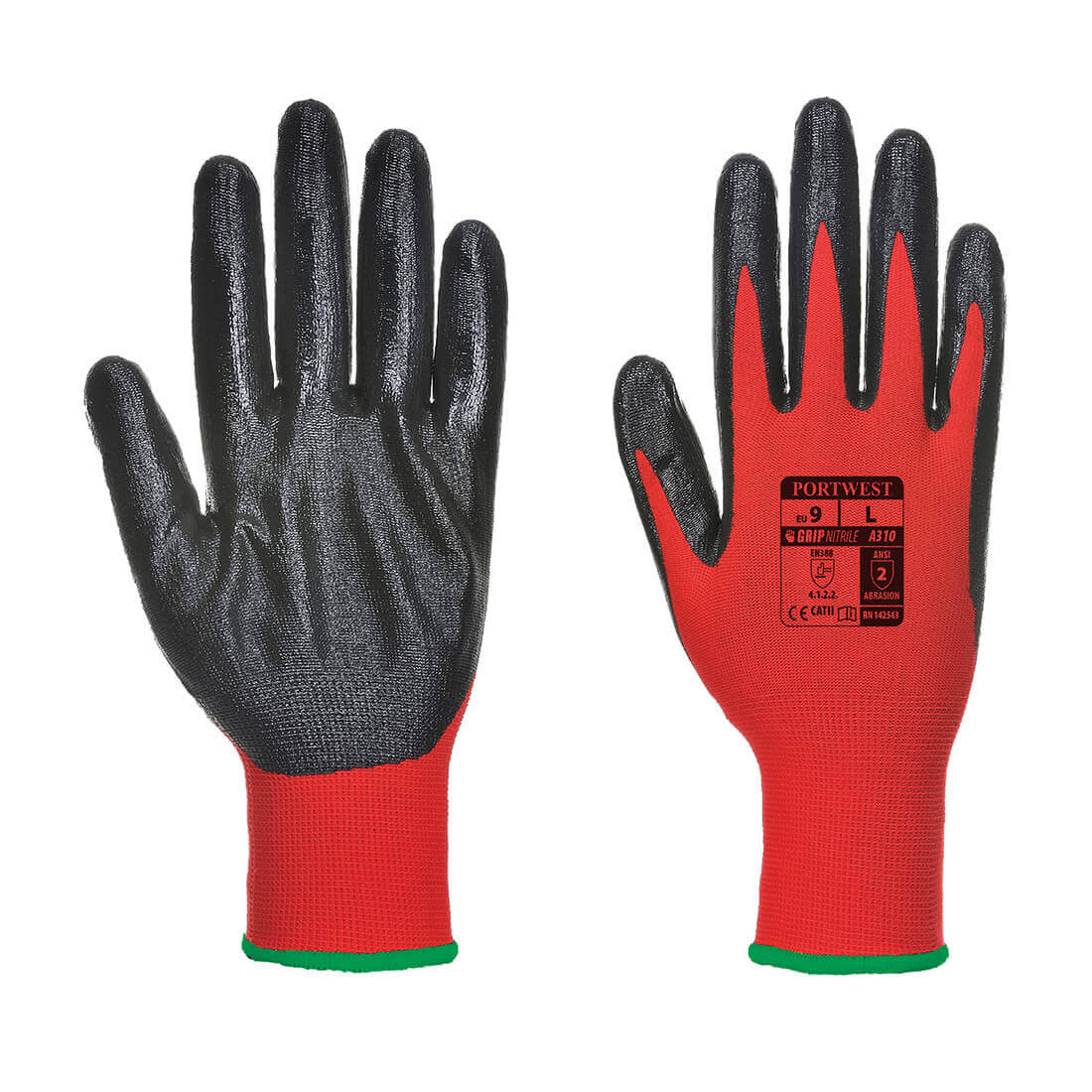 Photo of Portwest Flexo Grip Nitrile Tradesmans Gloves Red / Black 2xl