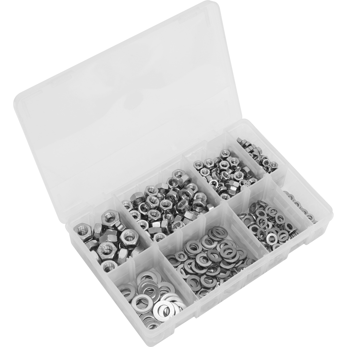 Slide Sealey 500 Piece Stainless Steel Nut and Washer Assortment M5 - M10