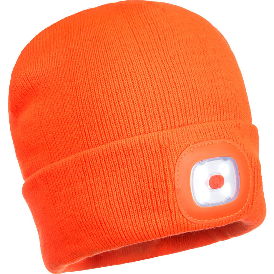 Photo of Beanie Hat With Rechargeable Twin Led Head Light Orange