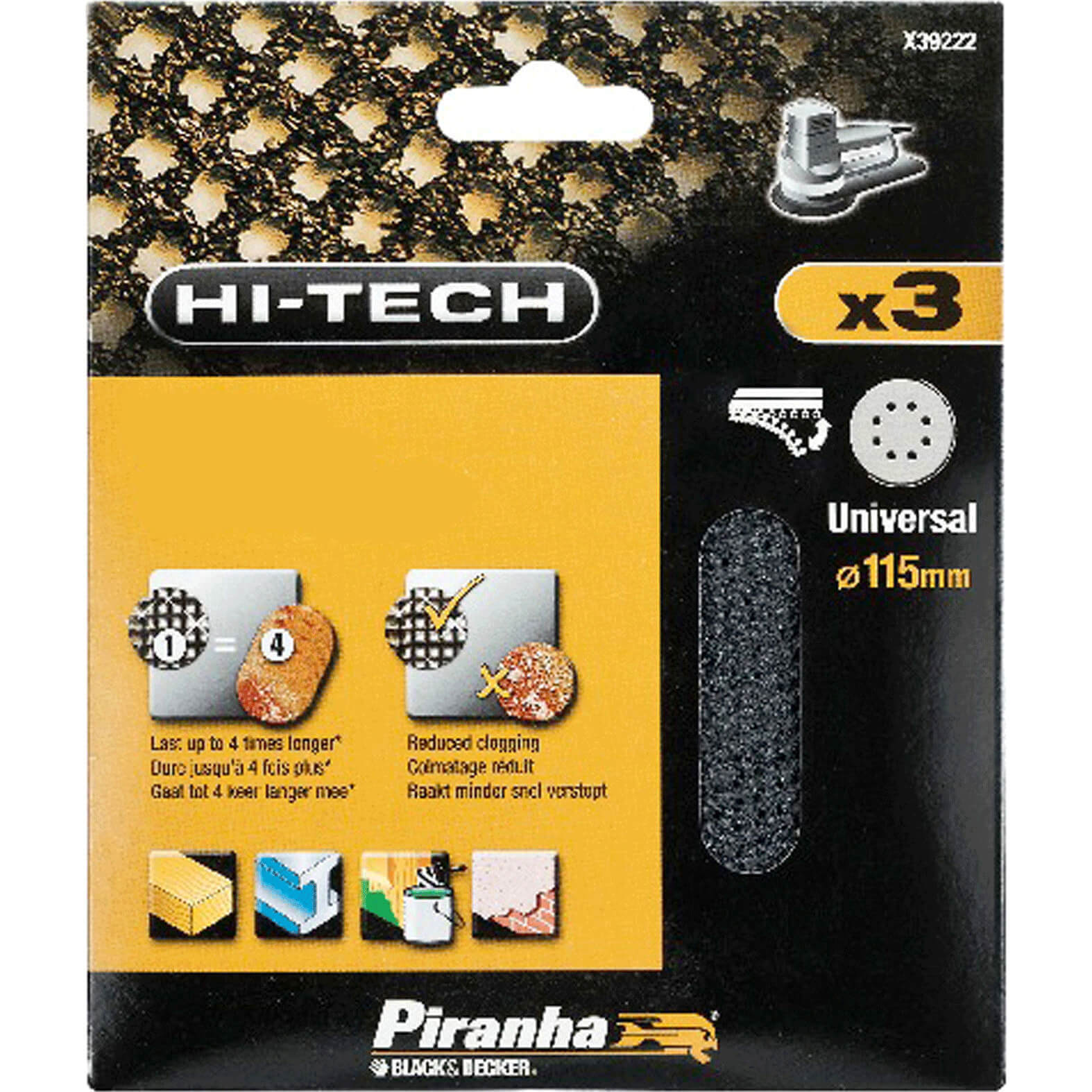 Photo of Black And Decker Piranha Hi Tech Quick Fit Mesh Ros Sanding Sheets 115mm 115mm 120g Pack Of 3
