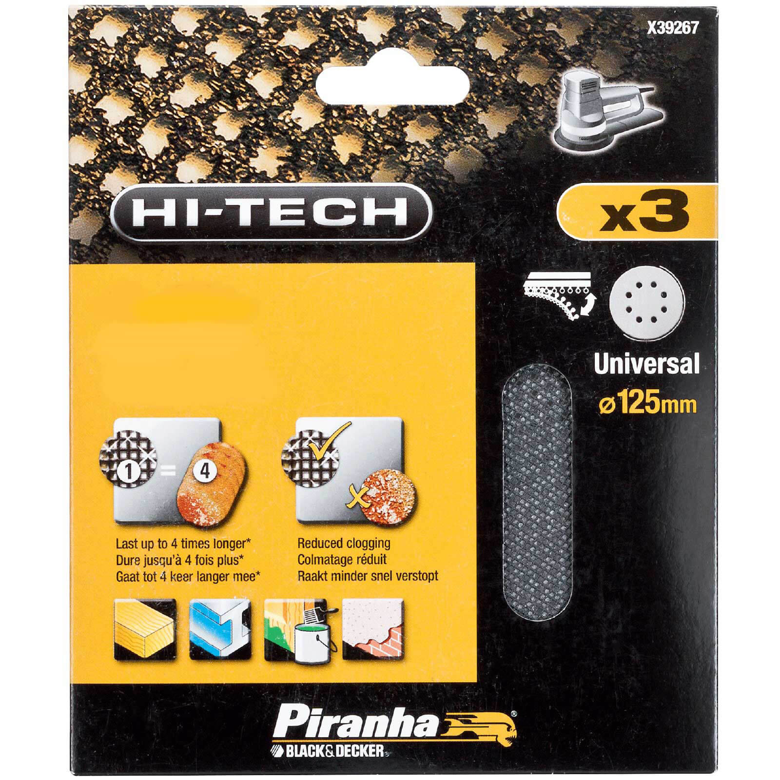Photo of Black And Decker Piranha Hi Tech Quick Fit Mesh Ros Sanding Sheets 125mm 125mm 120g Pack Of 3