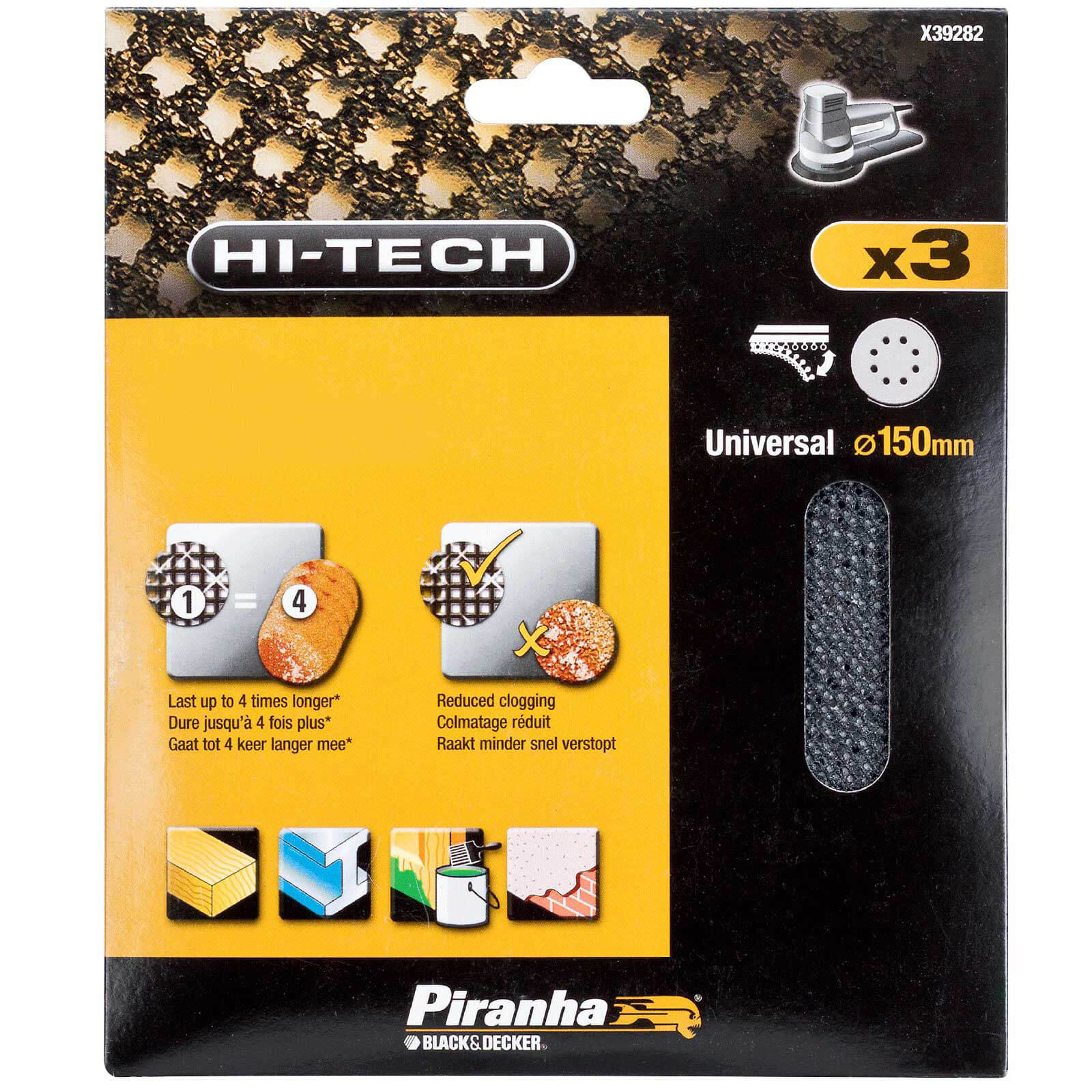 Photo of Black And Decker Piranha Hi Tech Quick Fit Mesh Ros Sanding Sheets 150mm 150mm Assorted Pack Of 3
