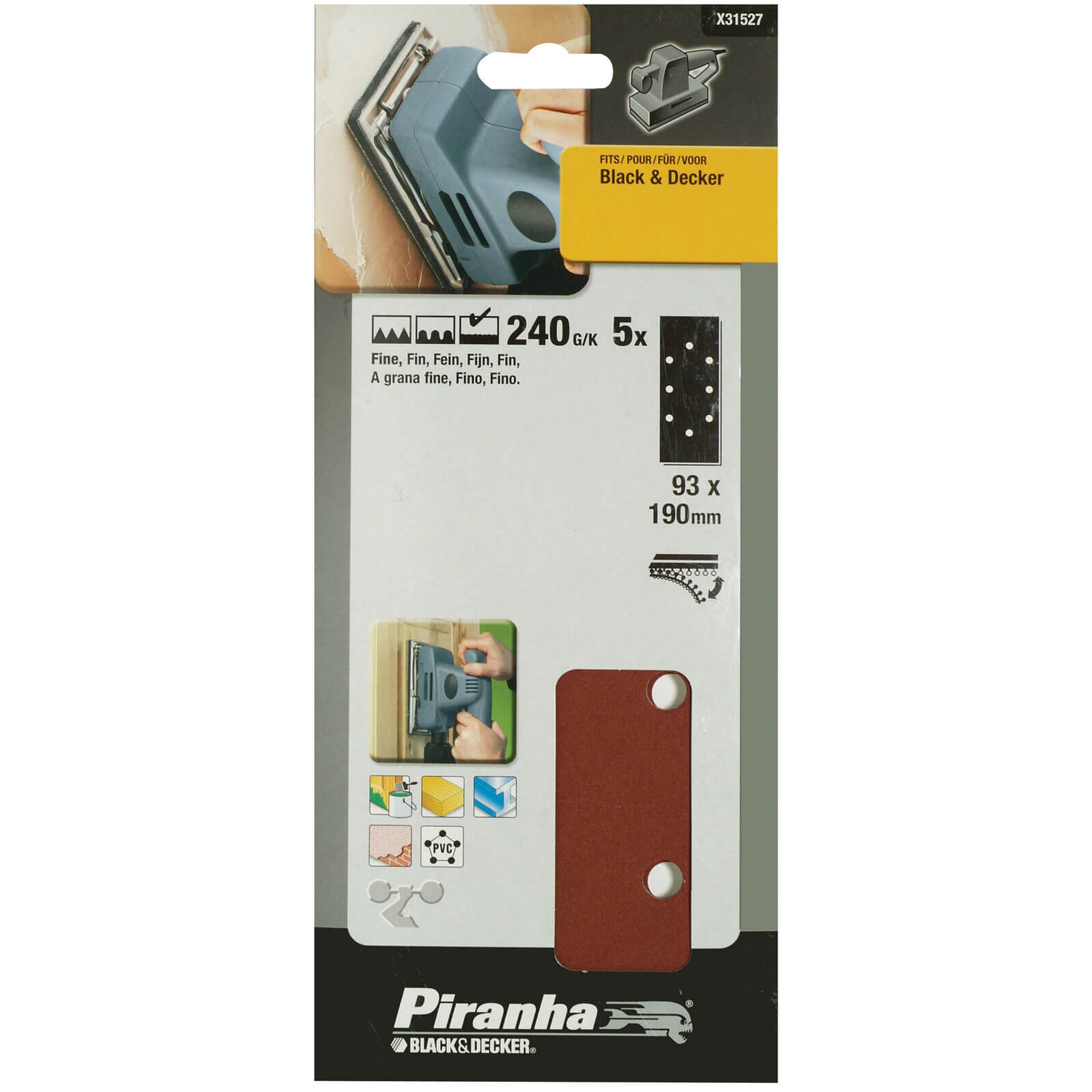 Photo of Black And Decker Piranha Quick Fit Punched 1/3 Sanding Sheets 240g Pack Of 5