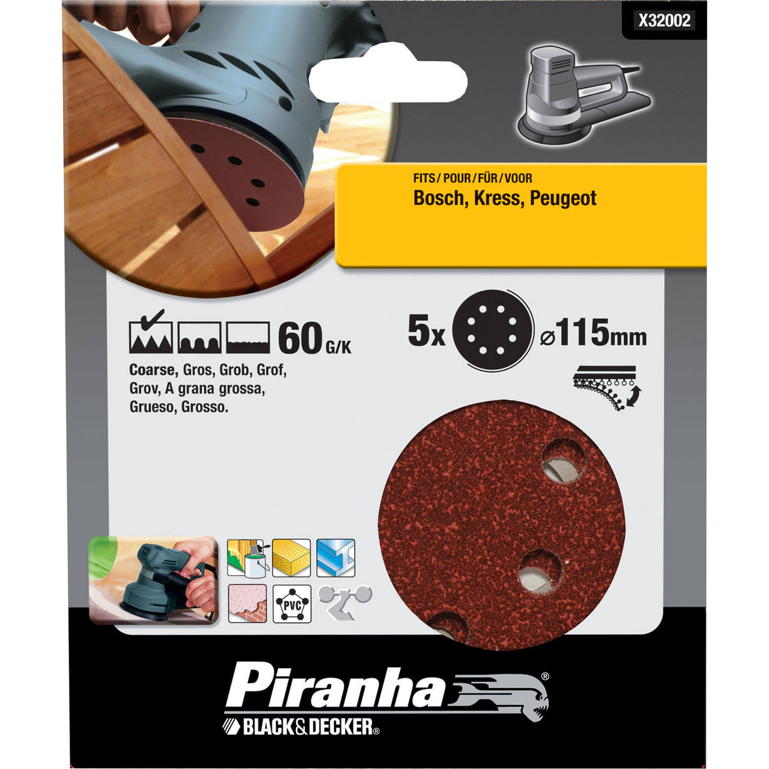 Photo of Black And Decker Piranha Quick Fit Ros Sanding Discs 115mm 115mm 60g Pack Of 5