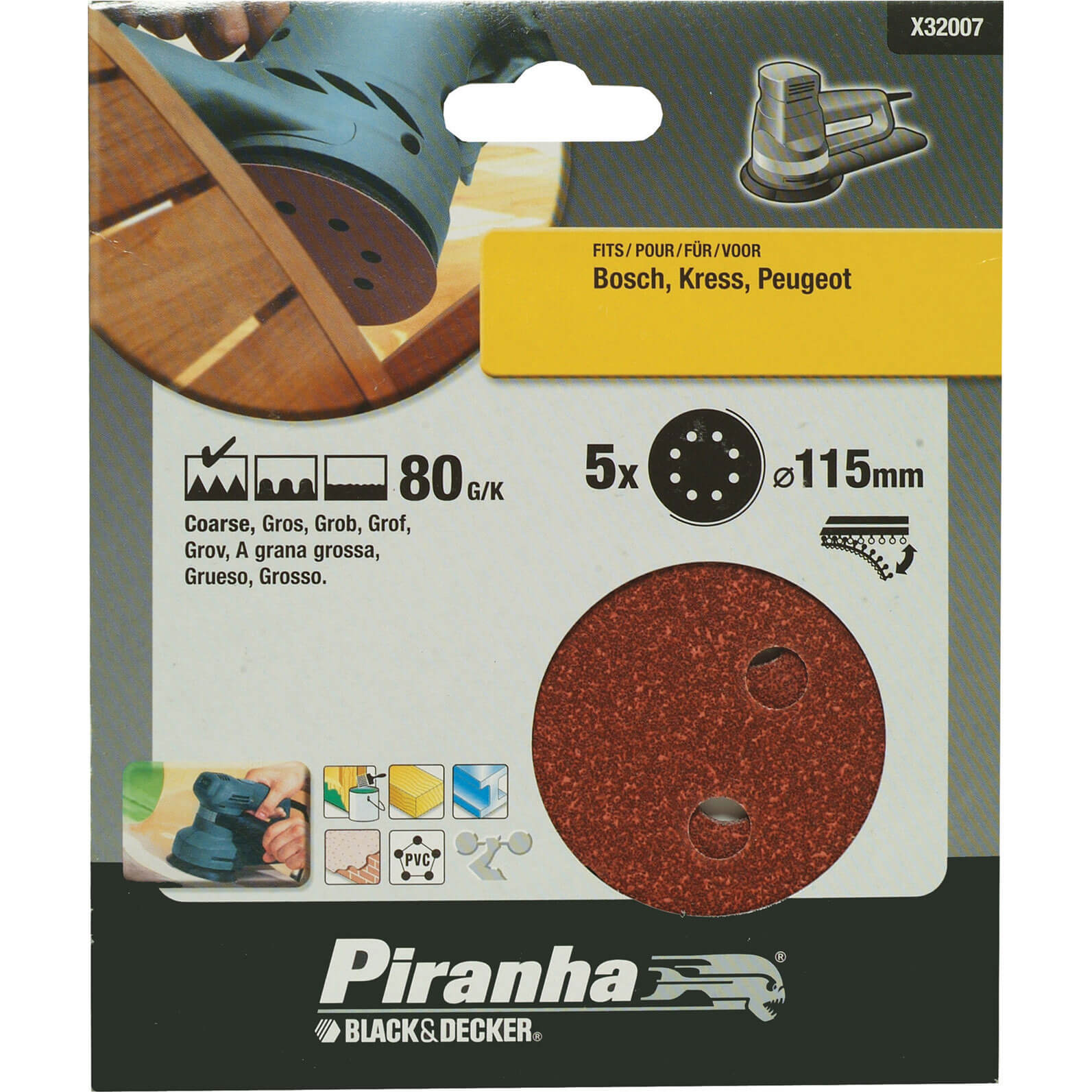 Photo of Black And Decker Piranha Quick Fit Ros Sanding Discs 115mm 115mm 80g Pack Of 5