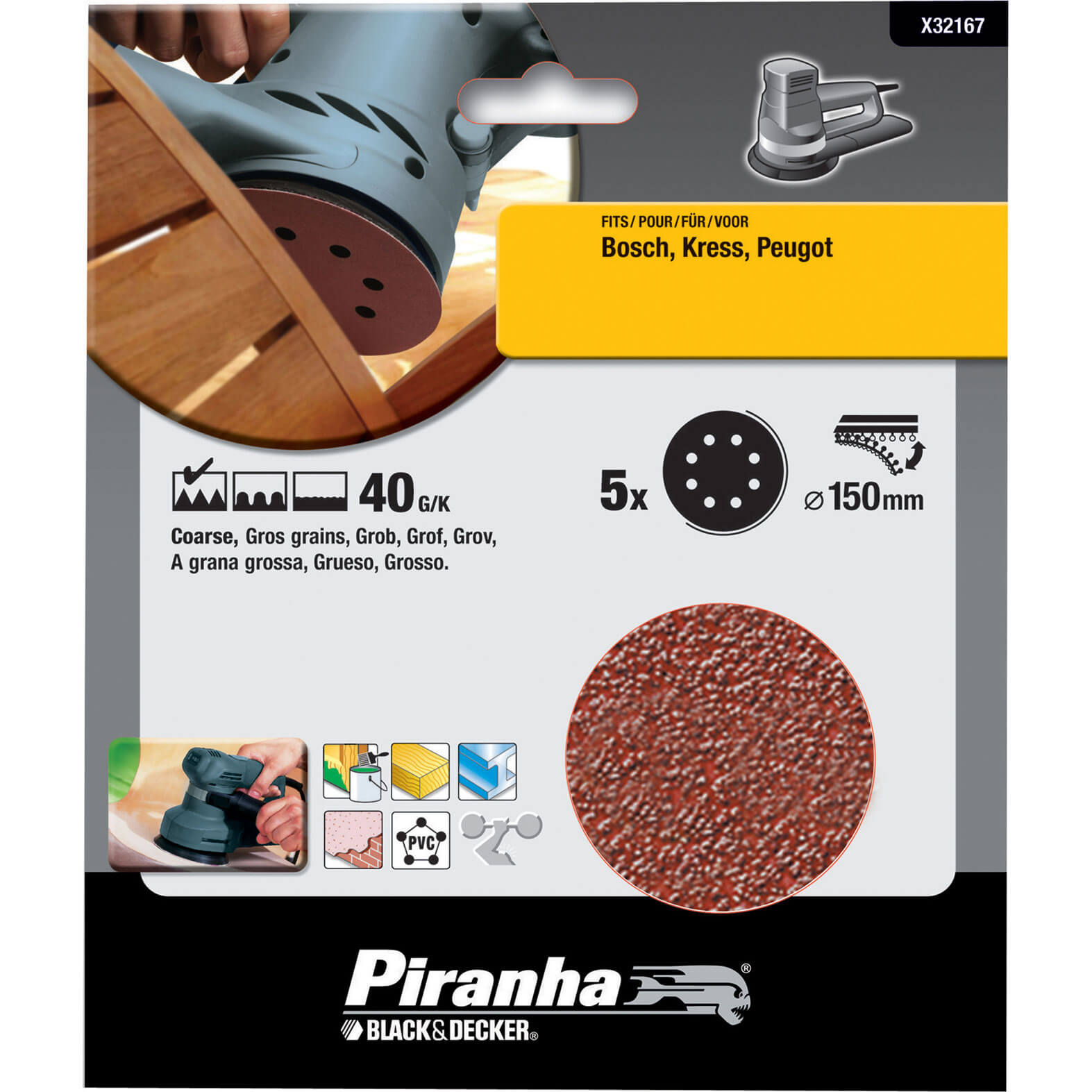 Photo of Black And Decker Piranha Quick Fit Ros Sanding Discs 115mm 115mm 40g Pack Of 5