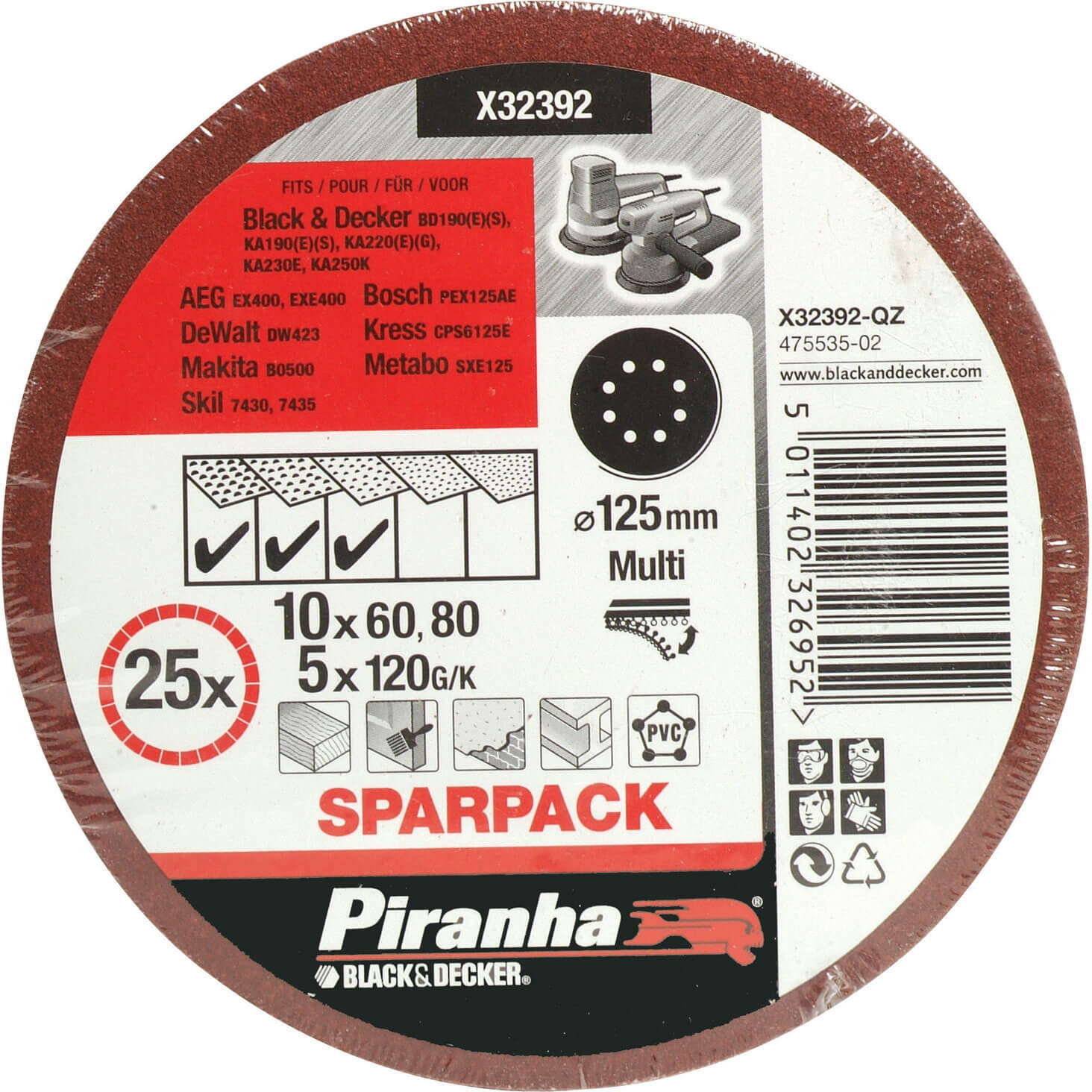 Photo of Black And Decker Piranha Quick Fit Ros Sanding Discs 125mm 125mm Assorted Pack Of 25