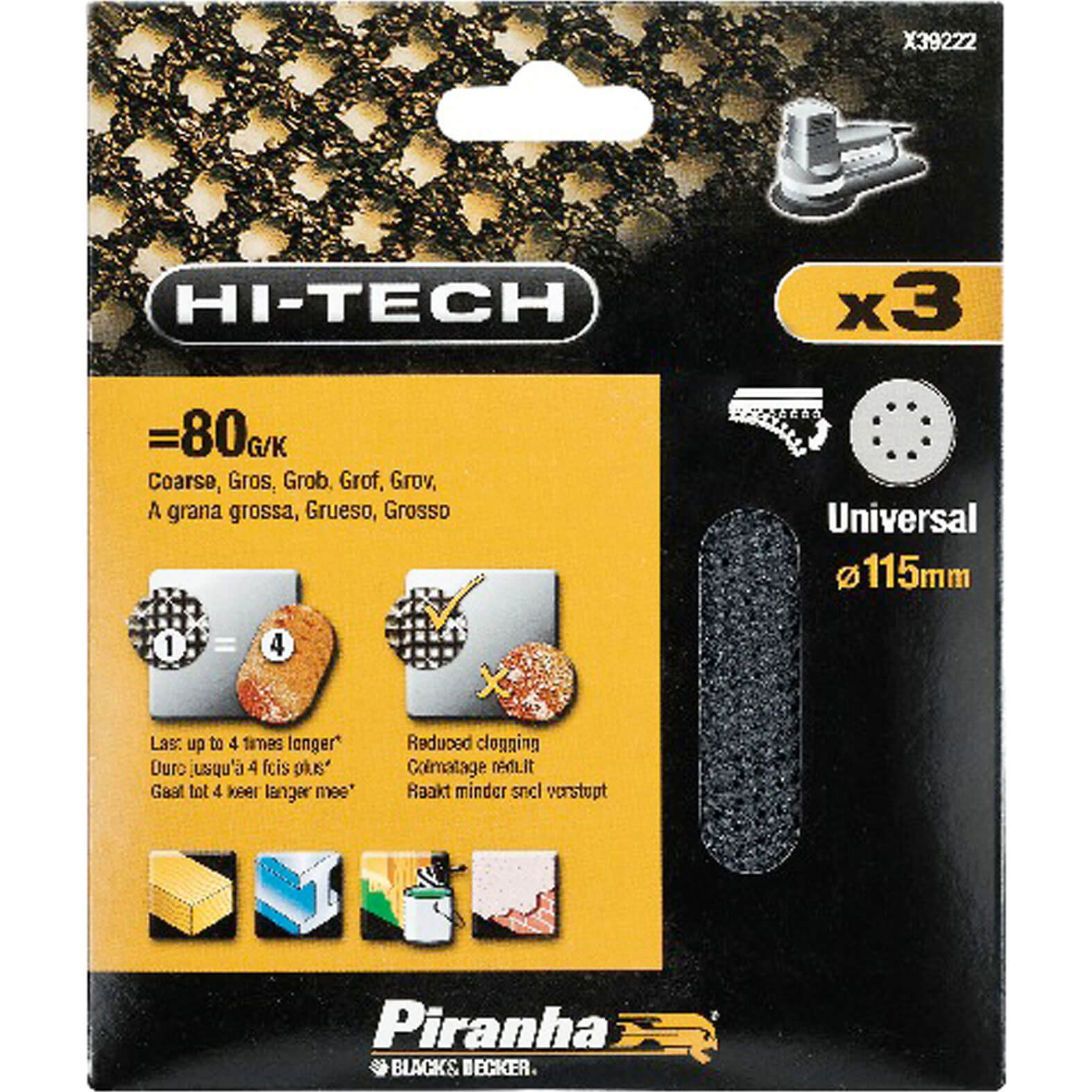 Photo of Black And Decker Piranha Hi Tech Quick Fit Mesh Ros Sanding Sheets 115mm 115mm 80g Pack Of 3
