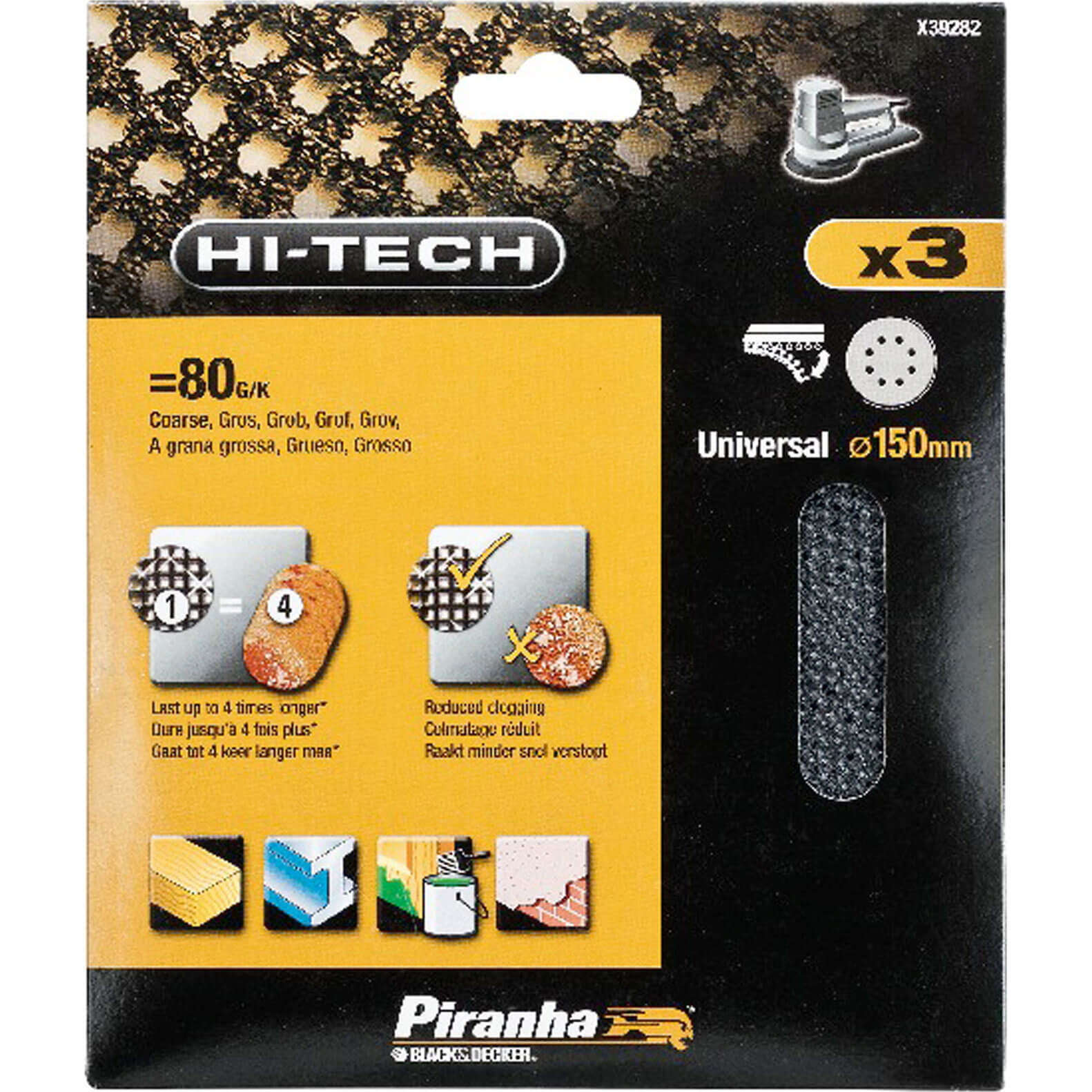Photo of Black And Decker Piranha Hi Tech Quick Fit Mesh Ros Sanding Sheets 150mm 150mm 80g Pack Of 3