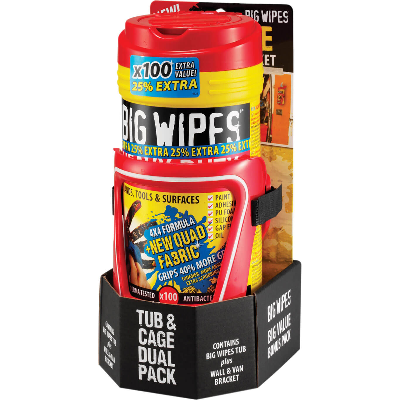 Big Wipes Red Top HeavyDuty Wipes Tub Of 80+25 inc Van Wall Bracket