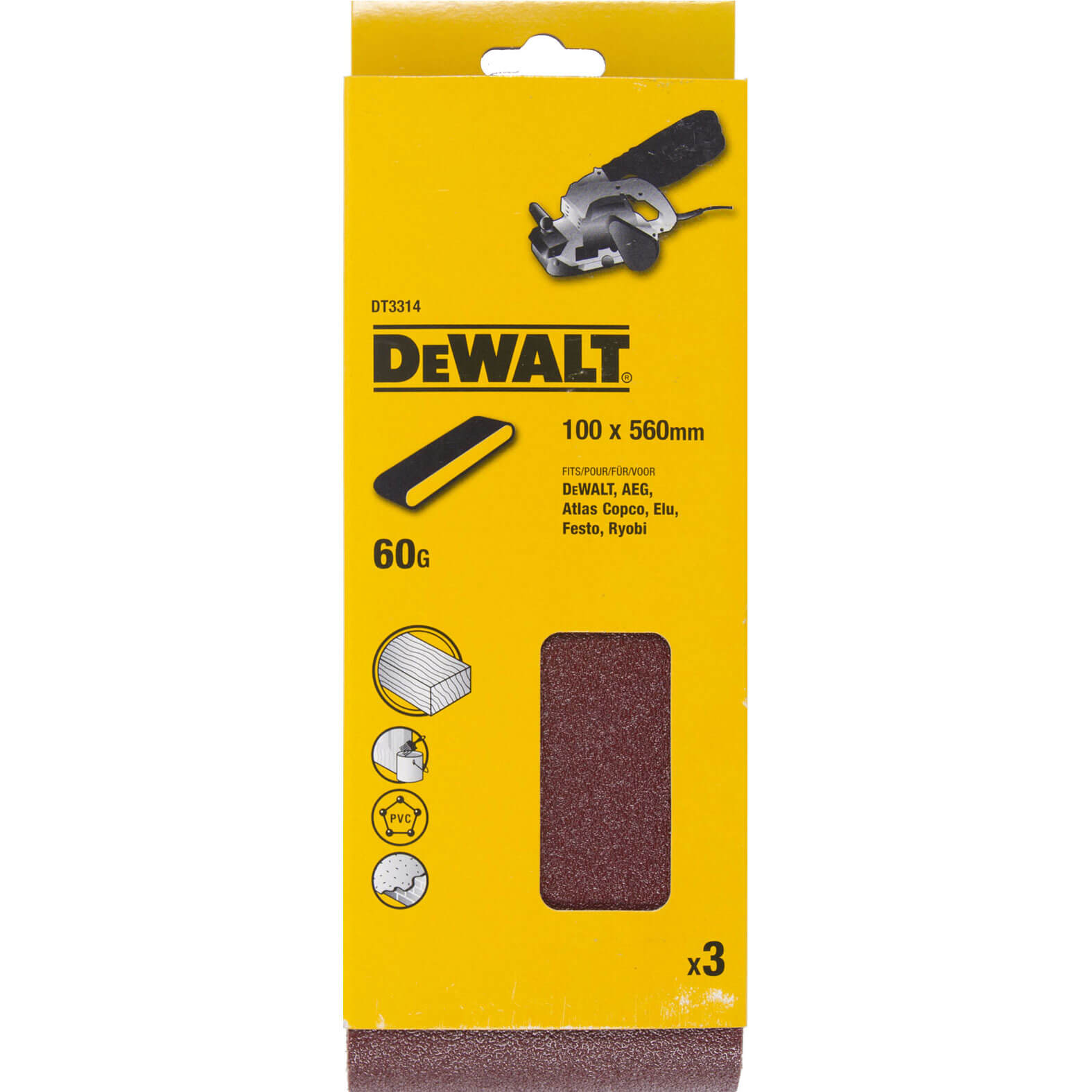 Photo of Dewalt 100 X 560mm Multi Purpose Sanding Belts 100mm X 560mm 60g Pack Of 3