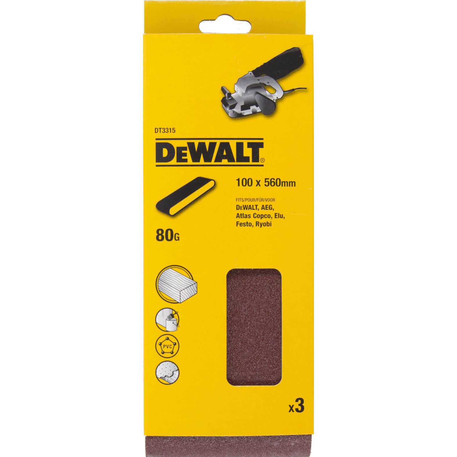 Photo of Dewalt 100 X 560mm Multi Purpose Sanding Belts 100mm X 560mm 80g Pack Of 3