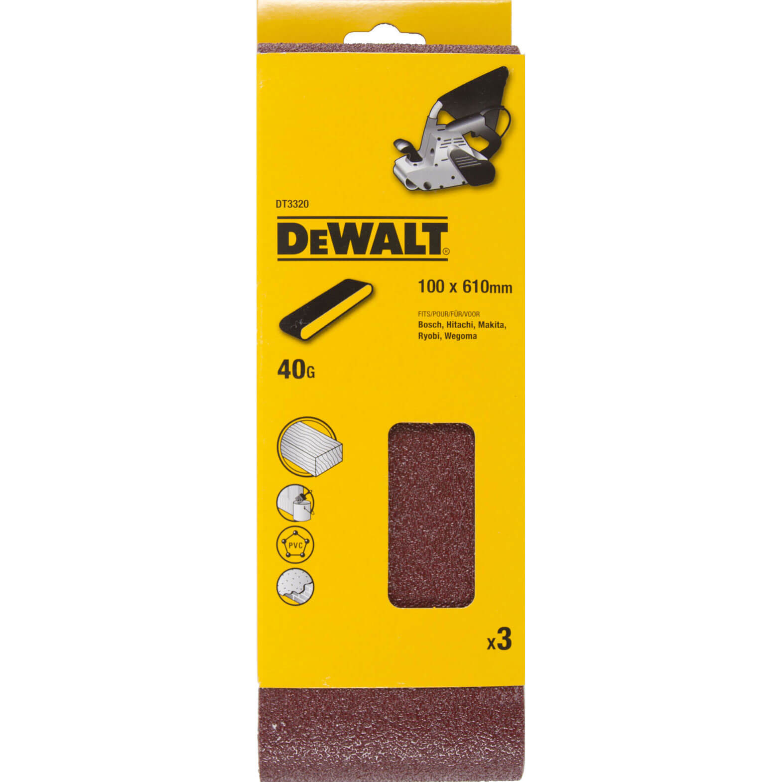 Photo of Dewalt 100 X 610mm Multi Purpose Sanding Belts 100mm X 610mm 40g Pack Of 3
