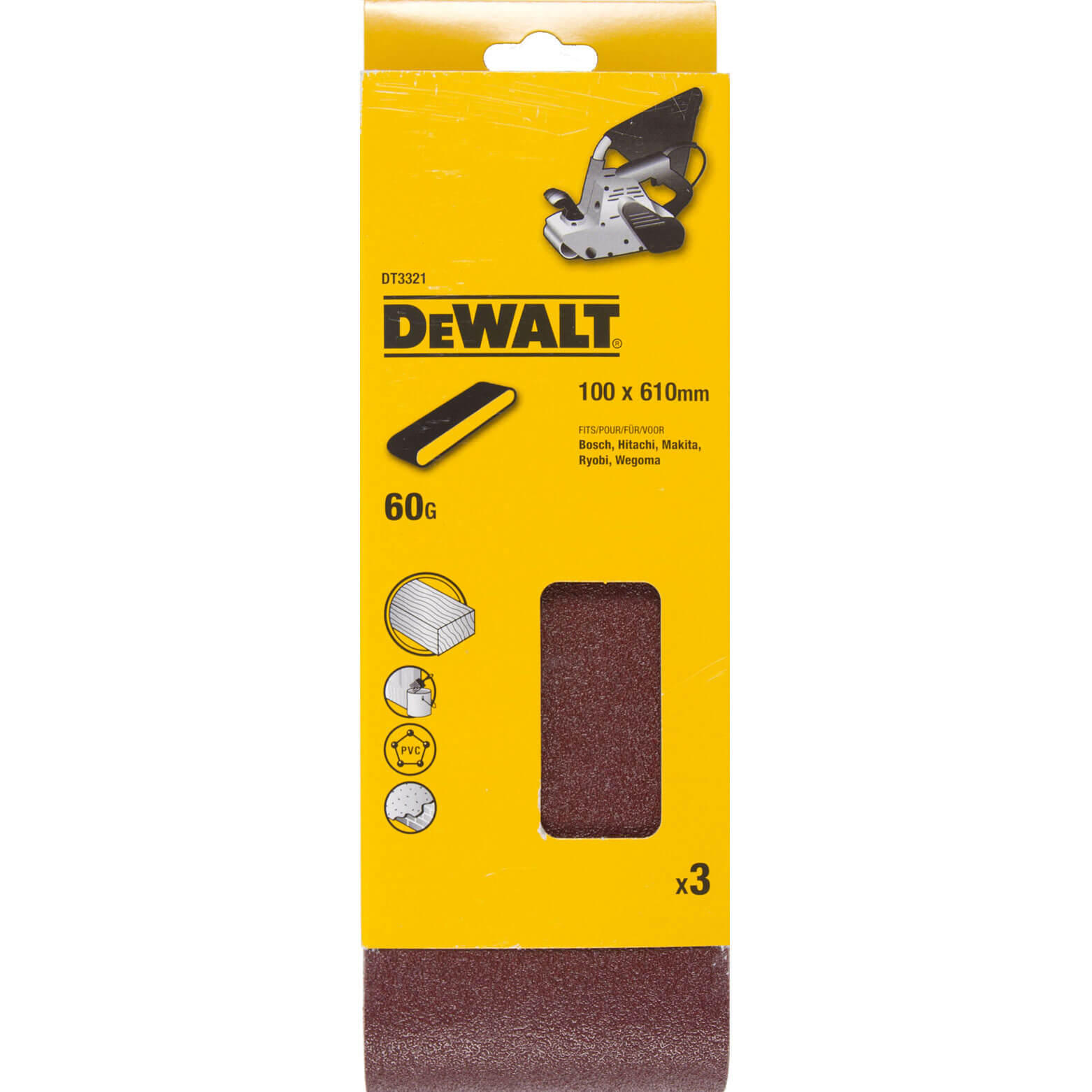 Photo of Dewalt 100 X 610mm Multi Purpose Sanding Belts 100mm X 610mm 60g Pack Of 3