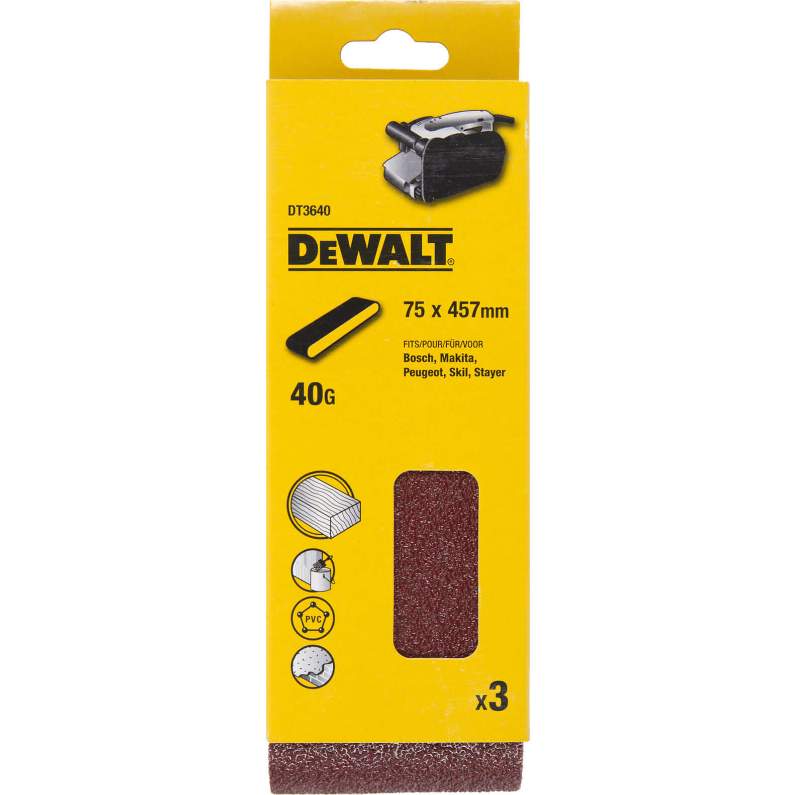 Photo of Dewalt 75 X 457mm Multi Purpose Sanding Belts 75mm X 457mm 40g Pack Of 3