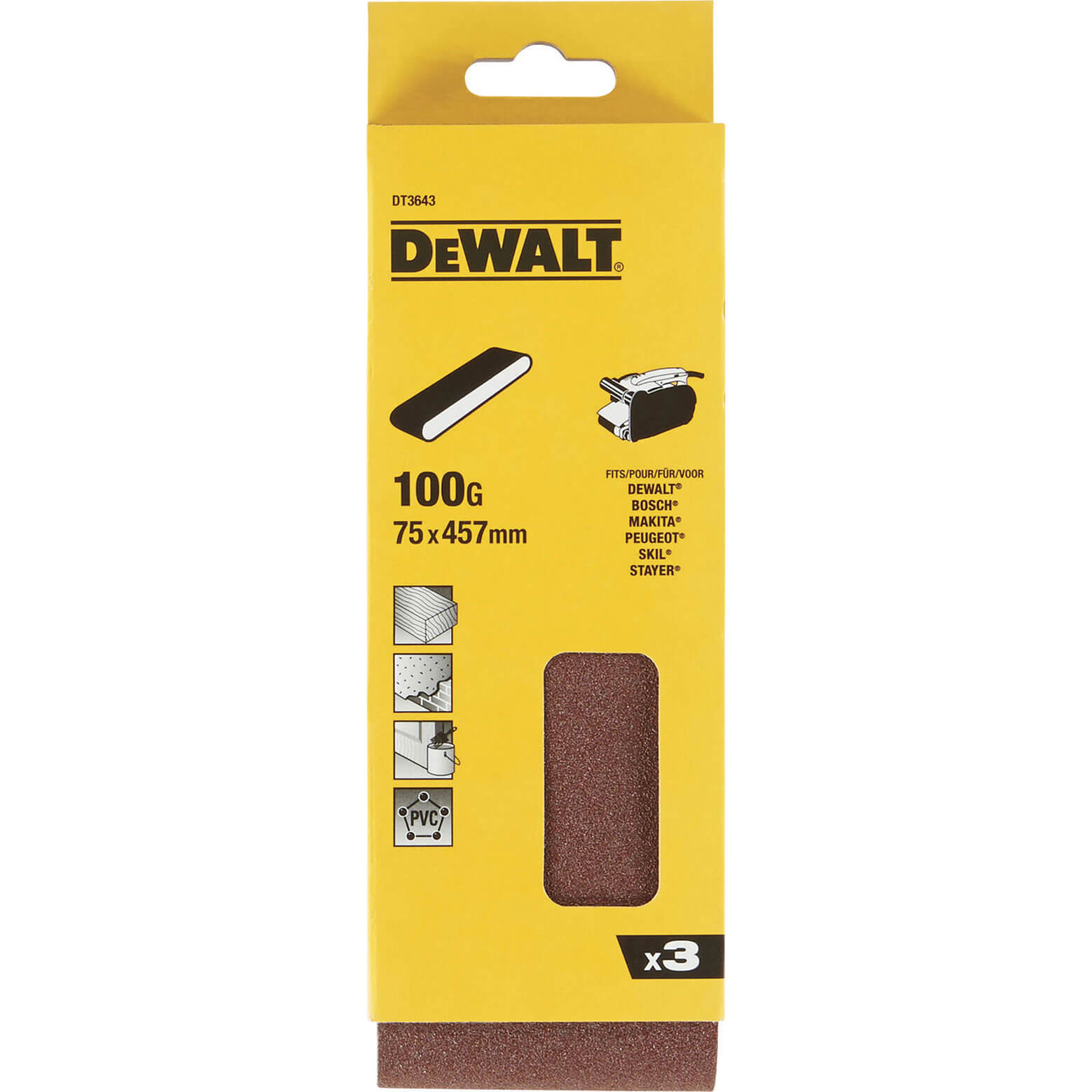 Photo of Dewalt 75 X 457mm Multi Purpose Sanding Belts 75mm X 457mm 100g Pack Of 3
