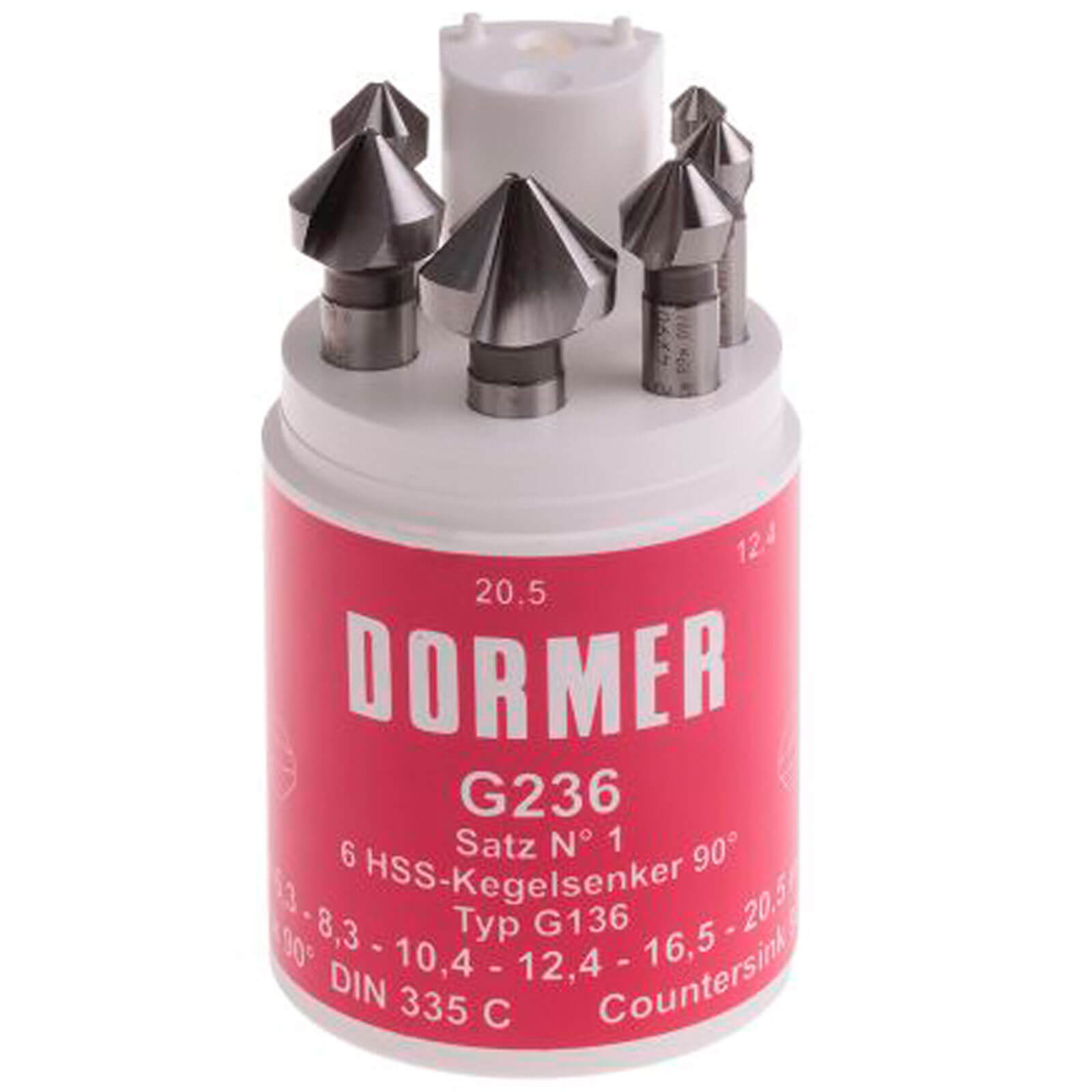Photo of Dormer G2365 6 Piece Hss Tialn Tri-flat Straight Shank 90° Countersink Set