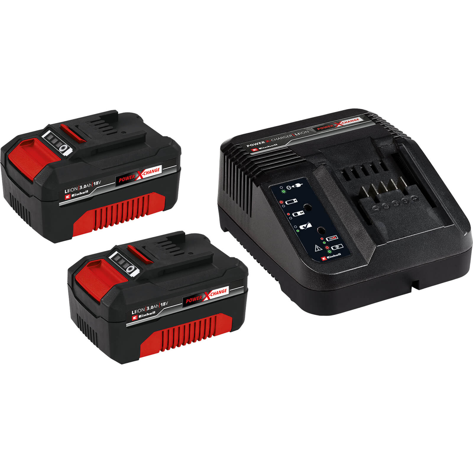 Einhell 4512090 Dualport Power X-Change 18-Volt 3-Amp Lithum-Ion Fast Port  Battery Station, Dual Rapid Charger, Red