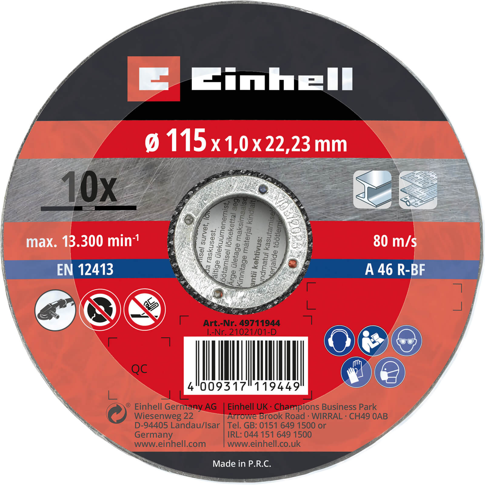 Photo of Einhell Thin Metal Cutting Angle Grinder Disc 115mm Pack Of 10