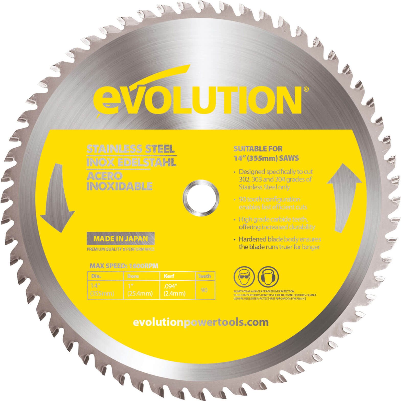 Photo of Evolution Stainless Steel Cutting Saw Blade 355mm 90t 25.4mm