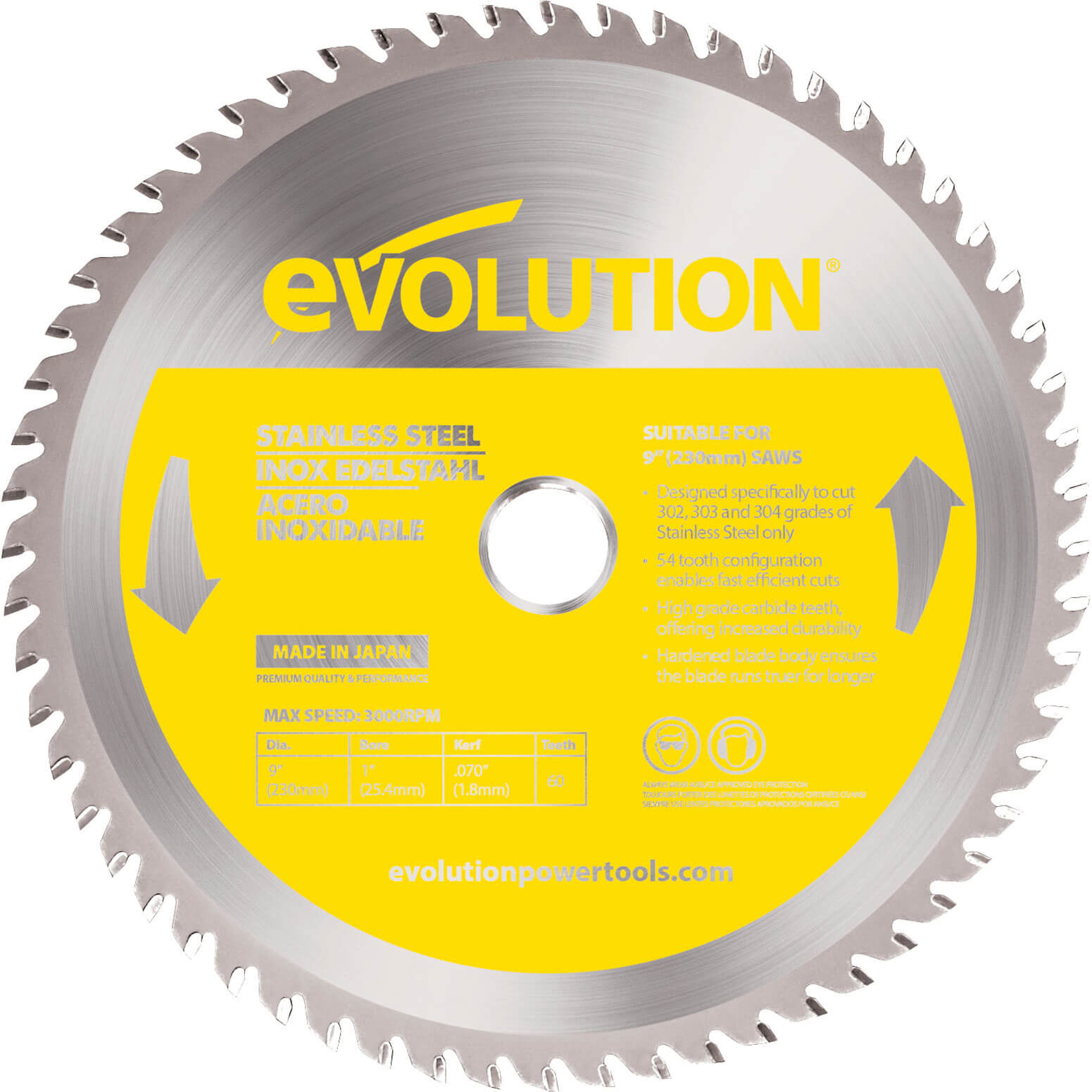 Photo of Evolution Stainless Steel Cutting Saw Blade 230mm 60t 25.4mm